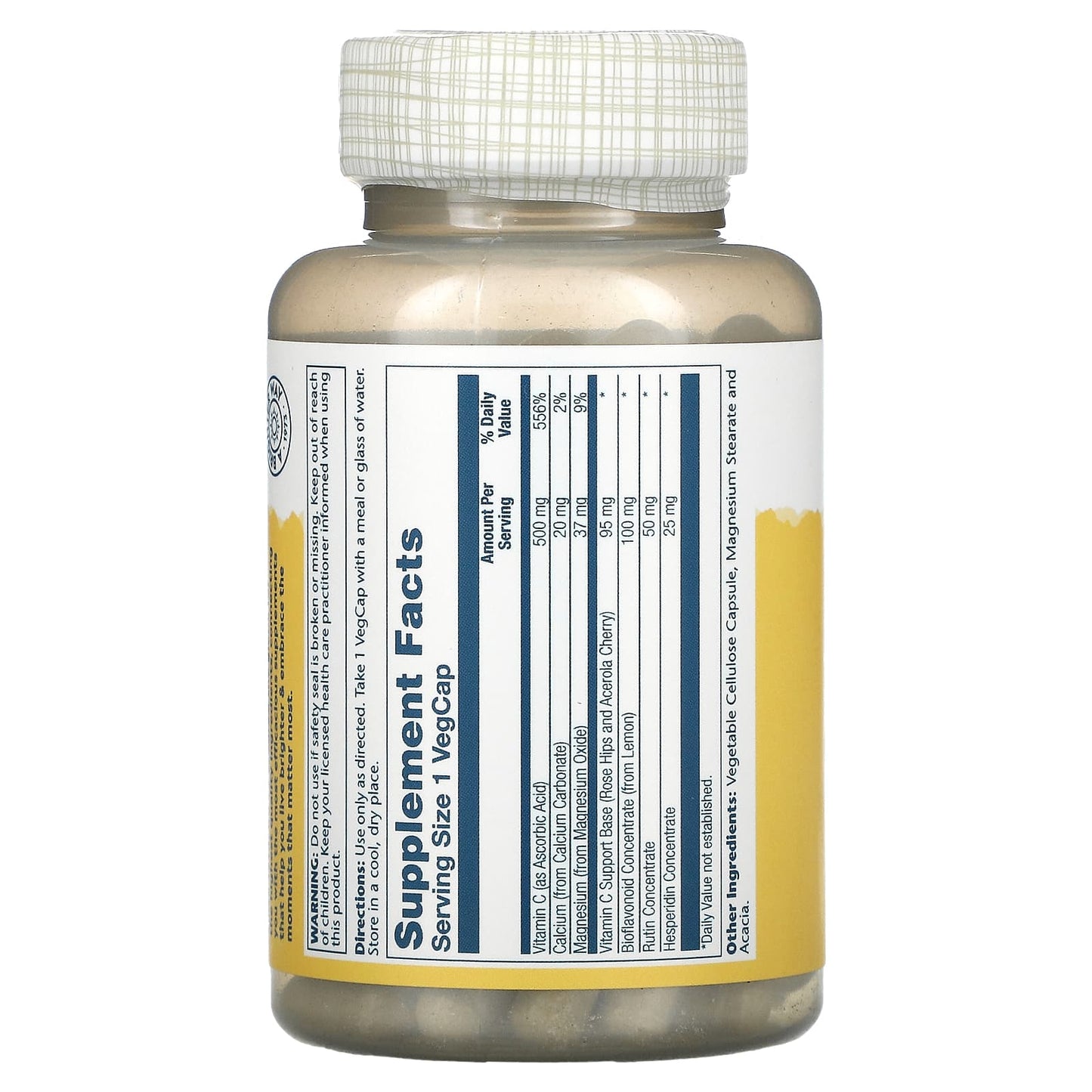 Solaray, Buffered Vitamin C with Bioflavonoid Concentrate, 500 mg, 100 VegCaps UPC 076280044201 | HiLife Vitamins