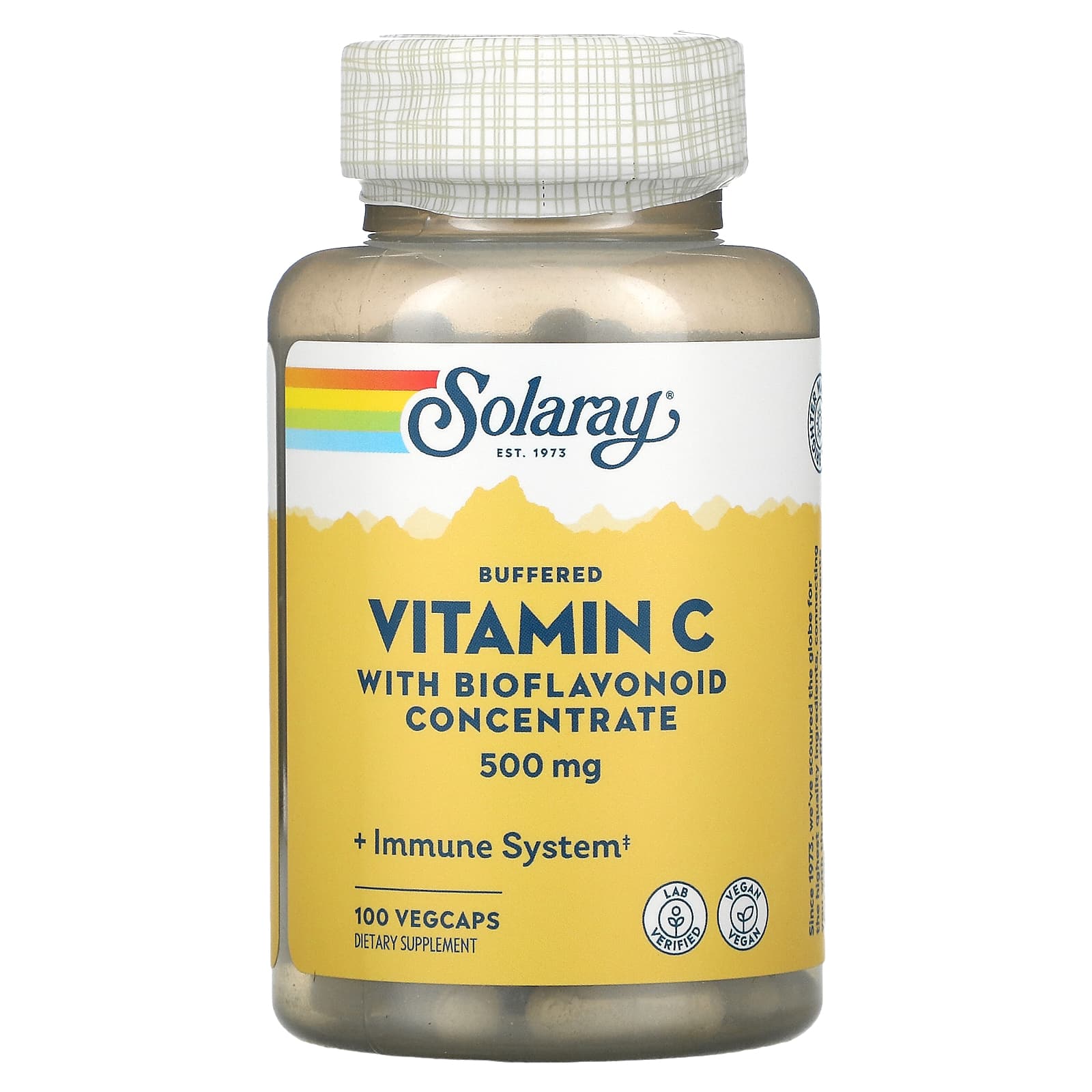 Solaray, Buffered Vitamin C with Bioflavonoid Concentrate, 500 mg, 100 VegCaps UPC 076280044201 | HiLife Vitamins