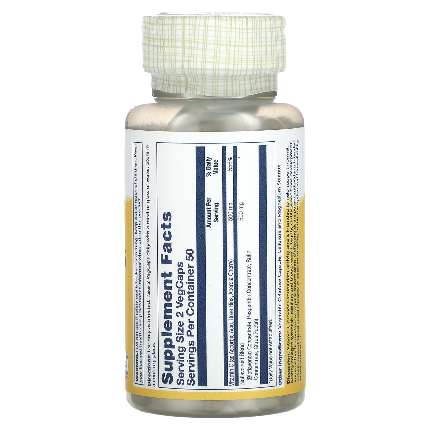 Solaray, Vitamin C & Bioflavonoids, 1:1 Ratio, 100 VegCaps UPC 076280044324 | HiLife Vitamins