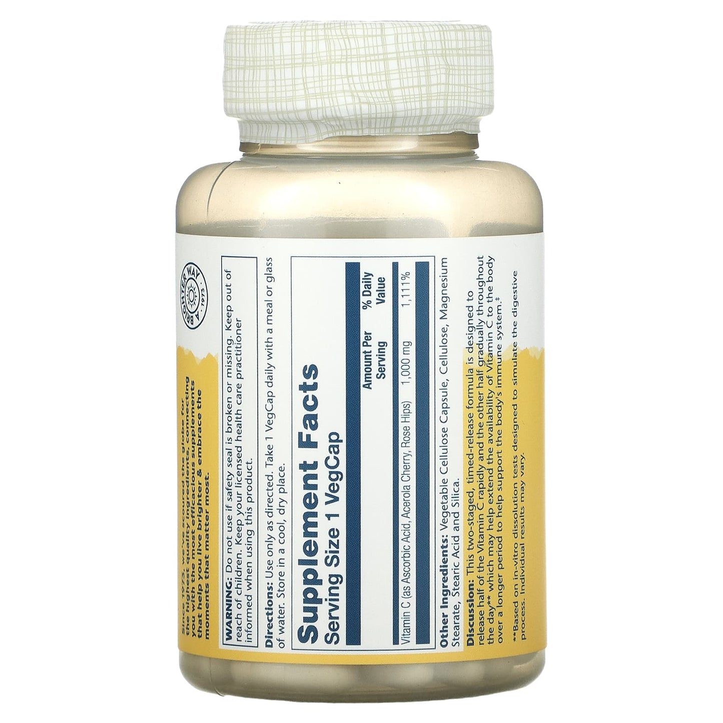 Solaray, Time Release Vitamin C 1000 mg, 100 VegCaps UPC 076280044508 | HiLife Vitamins