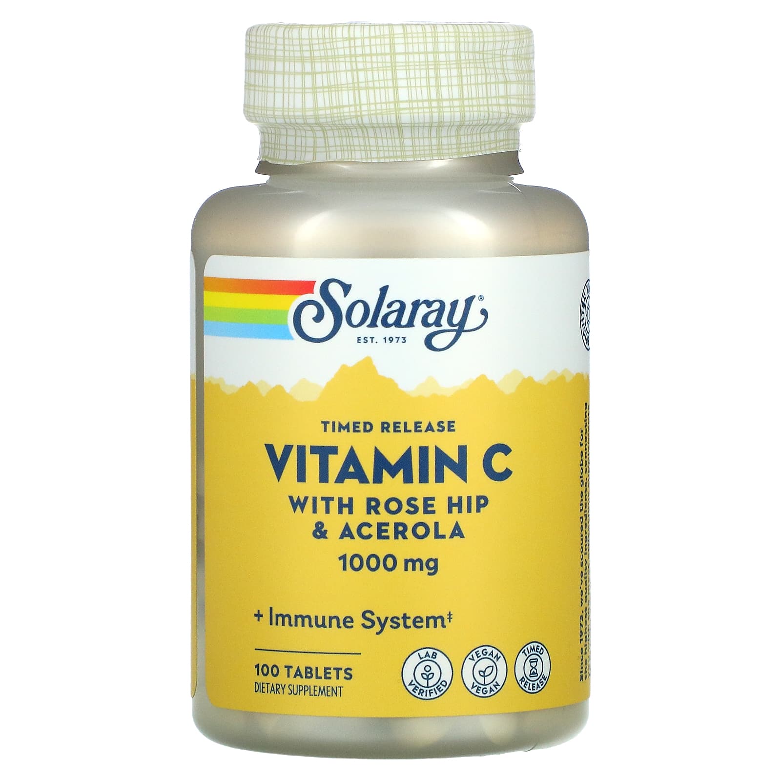 Solaray, Timed Release Vitamin C, With Rose Hip & Acerola, 1,000 mg, 100 Tablets UPC 076280044539 | HiLife Vitamins