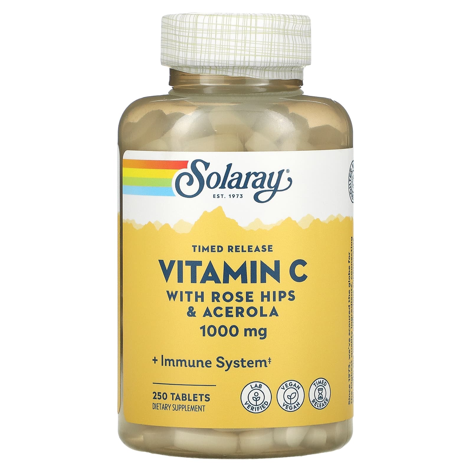 Solaray, Timed Release Vitamin C with Rose Hips & Acerola, 1000 mg, 250 Tablets UPC 076280044546 | HiLife Vitamins