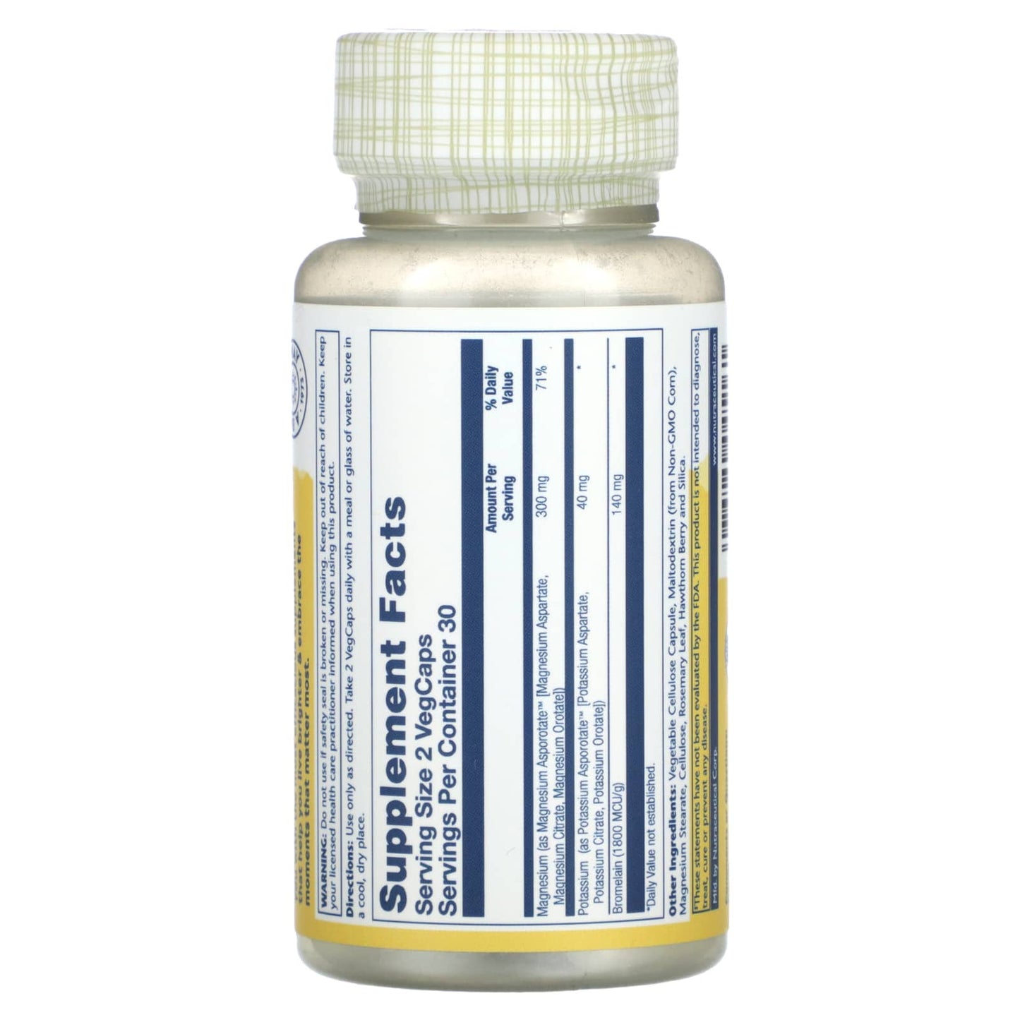 Solaray, Magnesium Potassium Asporotates with Bromelain, 60 VegCaps UPC 076280045161 | HiLife Vitamins