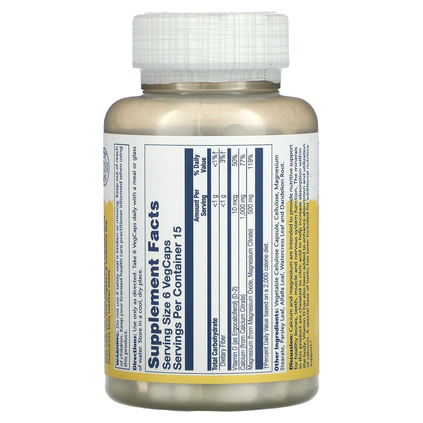Solaray, Cal-Mag Citrate w/D 1000/500mg, 90 VegCaps UPC 076280045260 | HiLife Vitamins