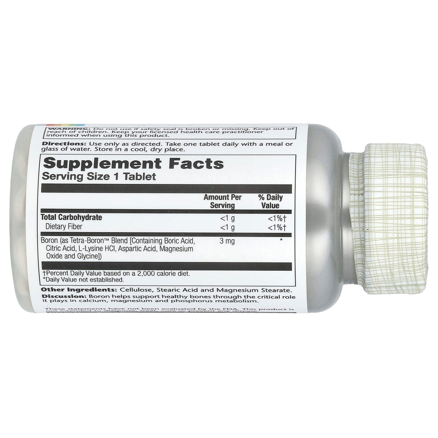 Solaray, Tetra-Boron, 3 mg, 100 Tablets UPC 076280045789 | HiLife Vitamins