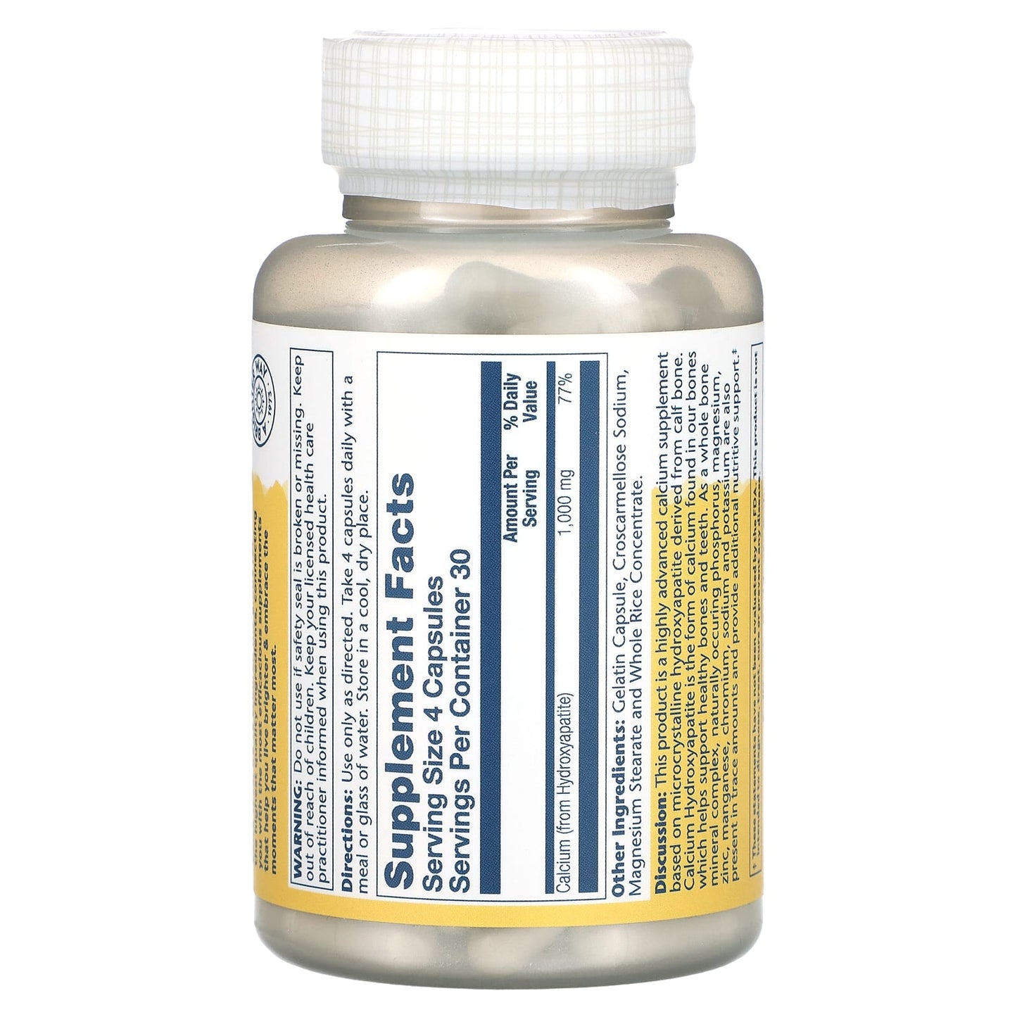 Solaray, Calcium Hydroxyapatite, 250 mg, 120 Capsules UPC 076280045796 | HiLife Vitamins