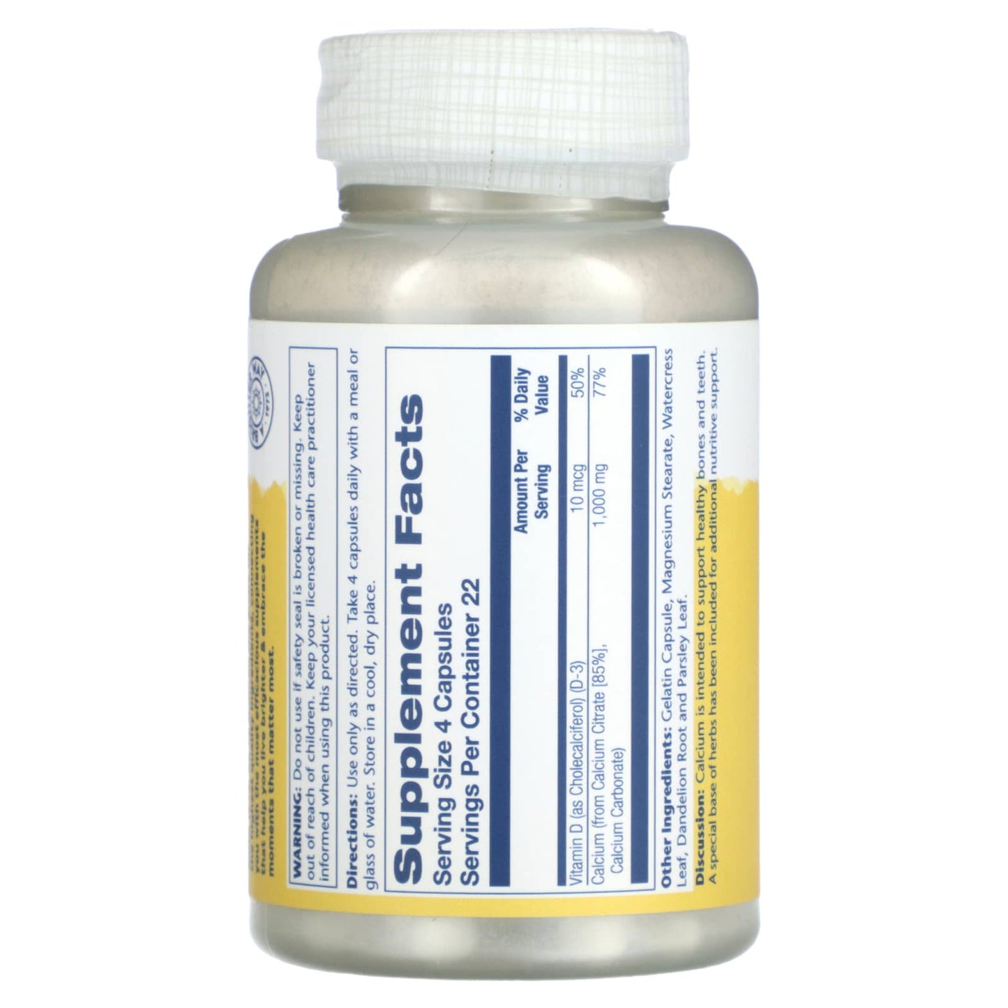 Solaray, Calcium Citrate with Vitamin D-3, 1,000 mg, 90 Capsules UPC 076280045833 | HiLife Vitamins