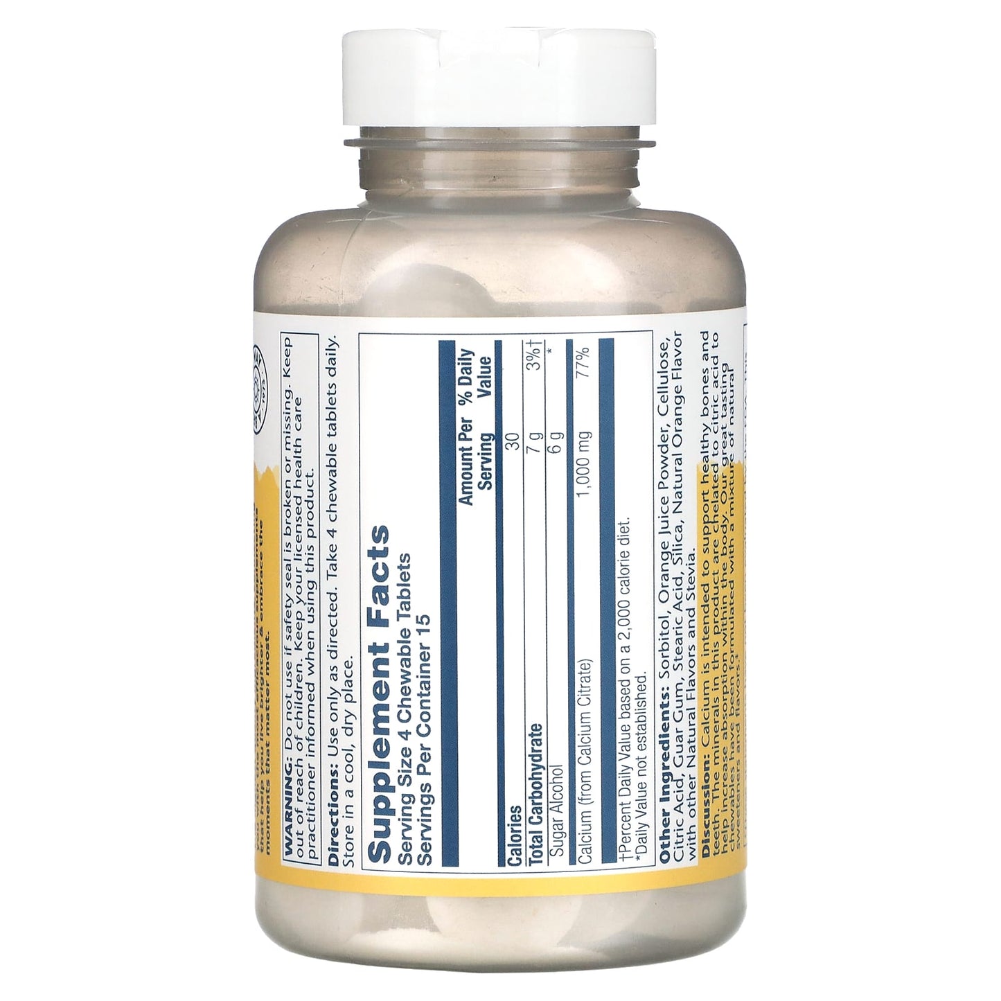 Solaray, Cal Citrate Orange 250mg, 60 Chewables UPC 076280045840 | HiLife Vitamins