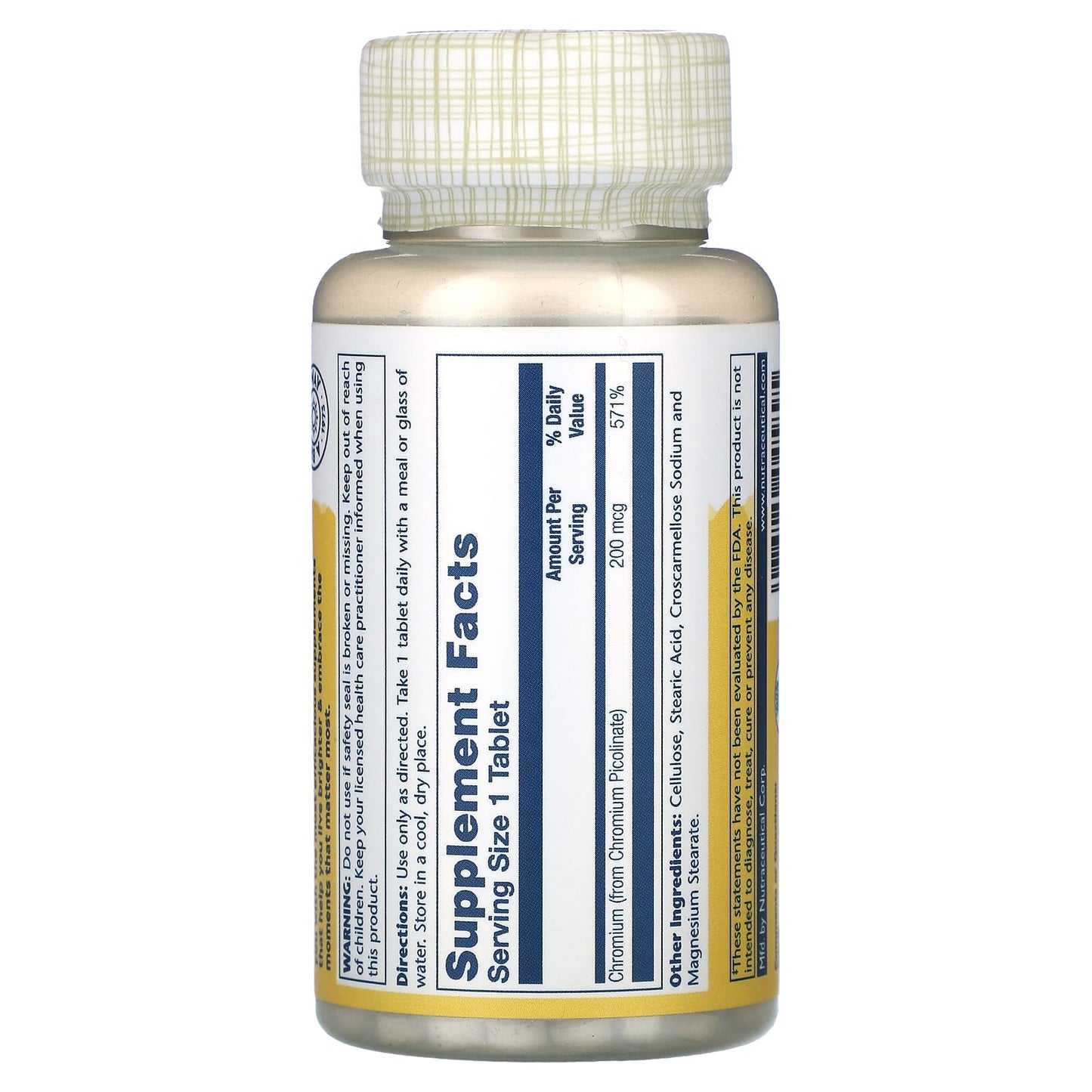 Solaray, Chromium Picolinate, 200 mcg, 100 Tablets UPC 076280045895 | HiLife Vitamins