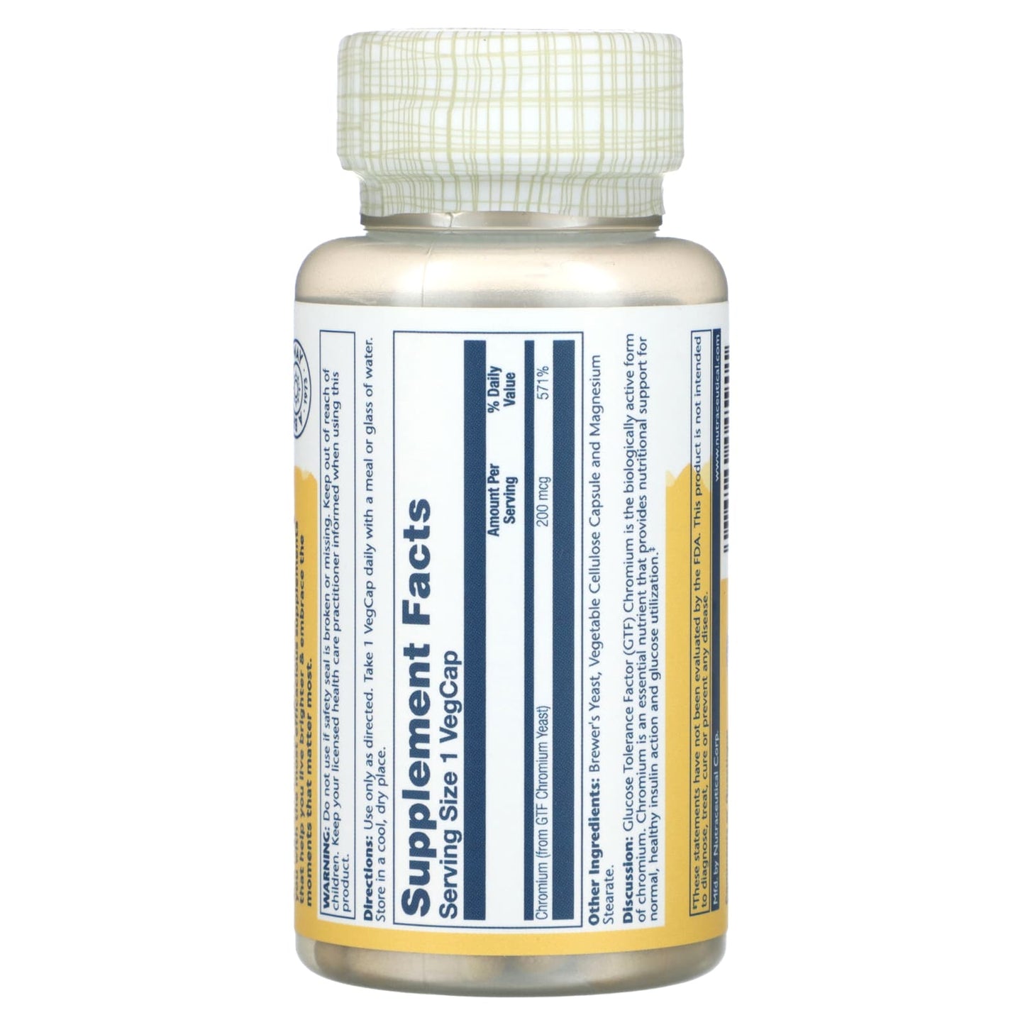 Solaray, GTF Chromium, 200 mcg, 100 VegCaps UPC 076280045901 | HiLife Vitamins