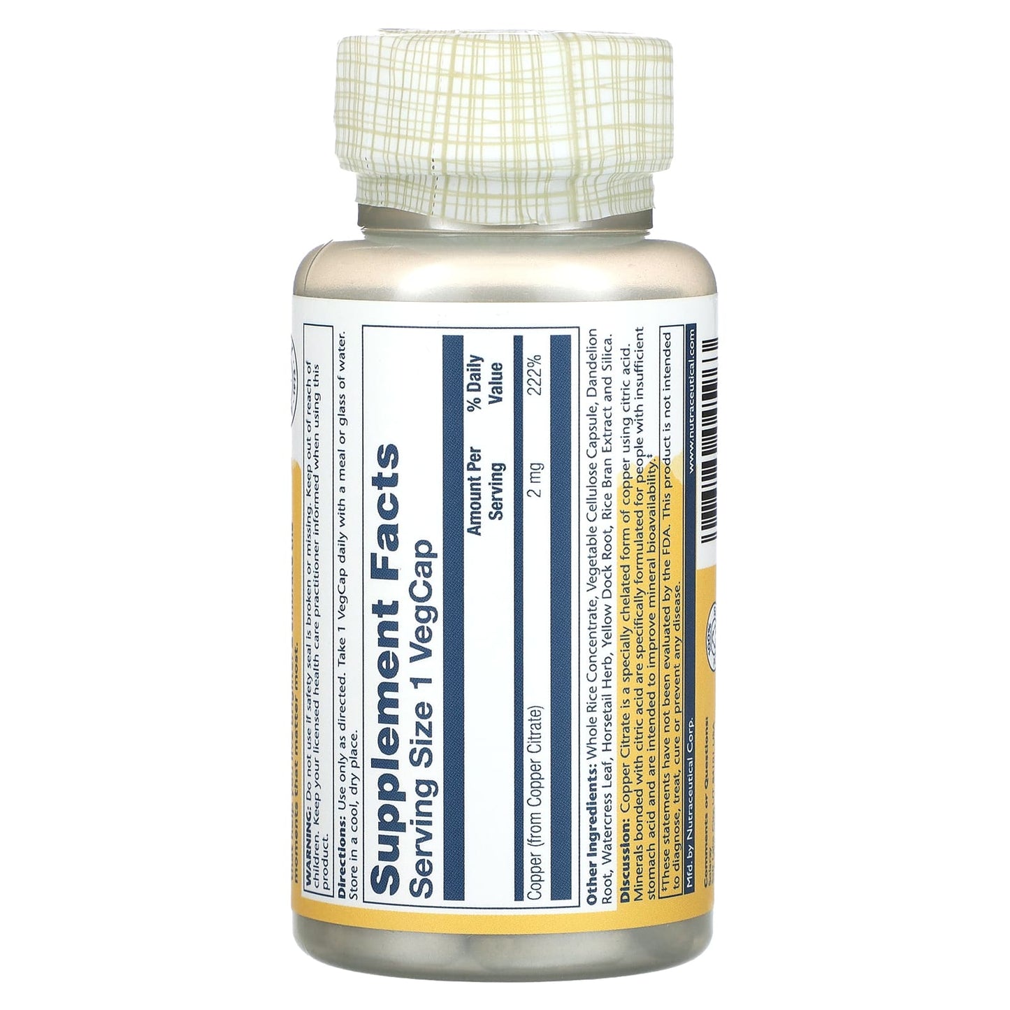 Solaray, Copper Citrate, 2 mg, 60 VegCaps UPC 076280045963 | HiLife Vitamins