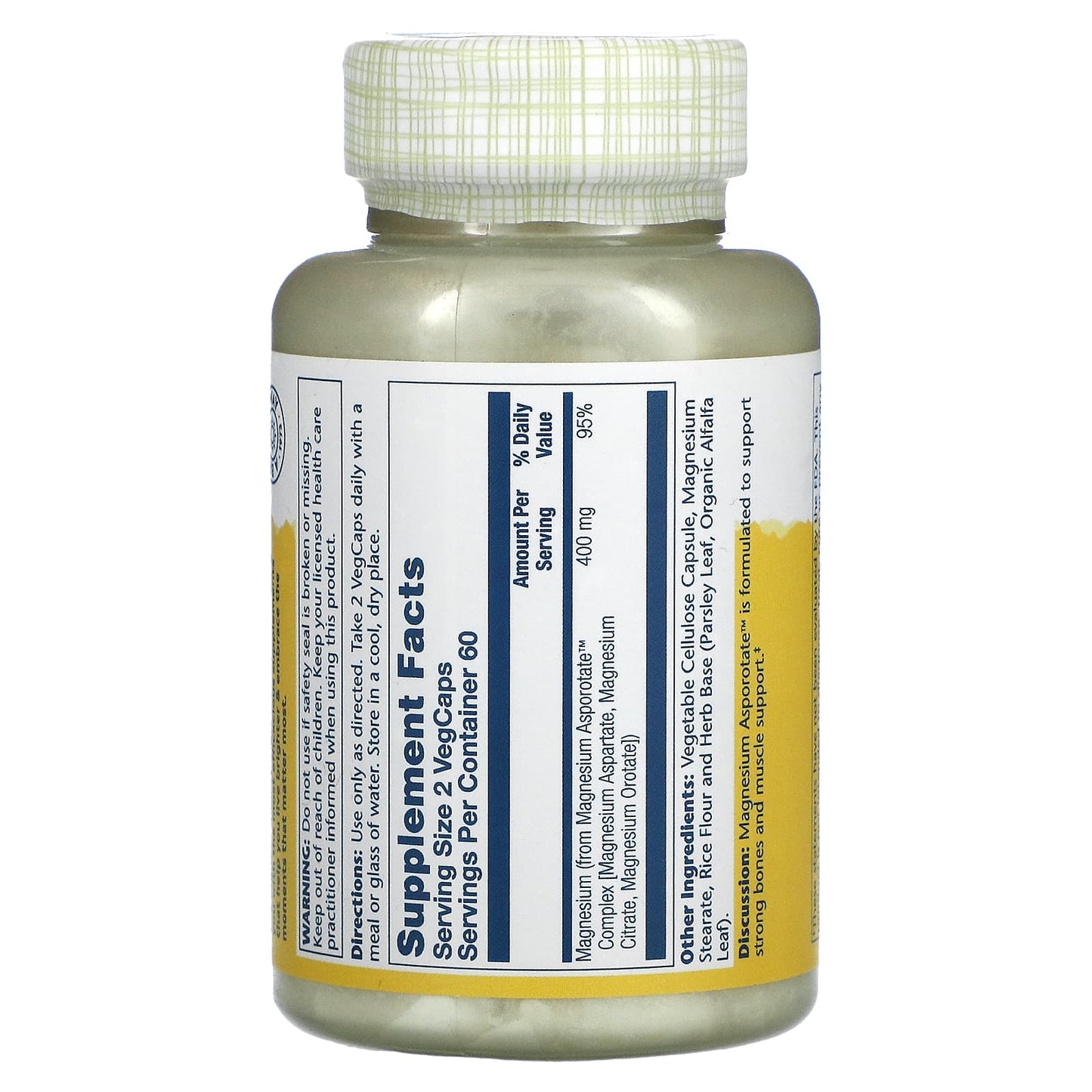 Solaray, Magnesium Asporotate 400 mg, 120 VegCaps UPC 076280046212 | HiLife Vitamins