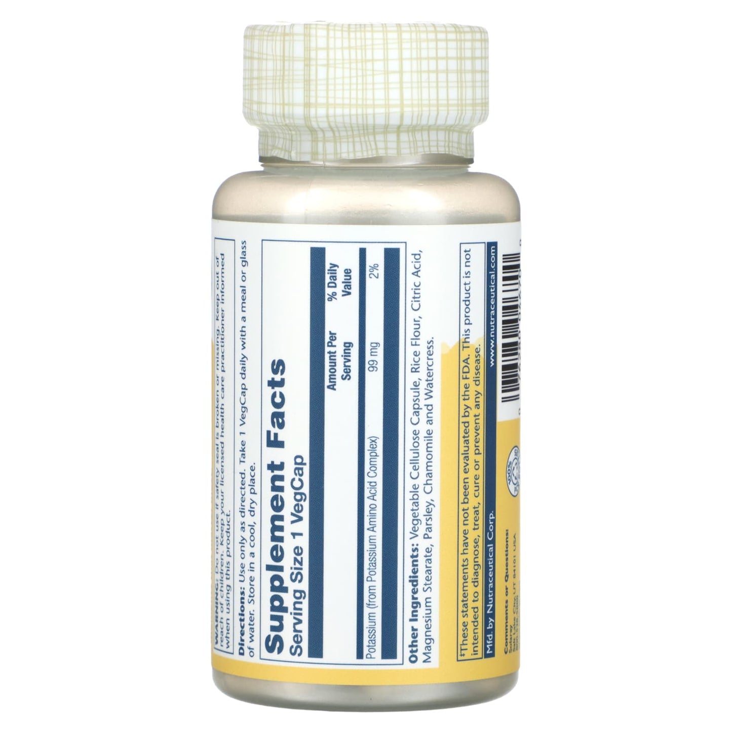Solaray, Potassium, 99 mg, 100 VegCaps UPC 076280046700 | HiLife Vitamins