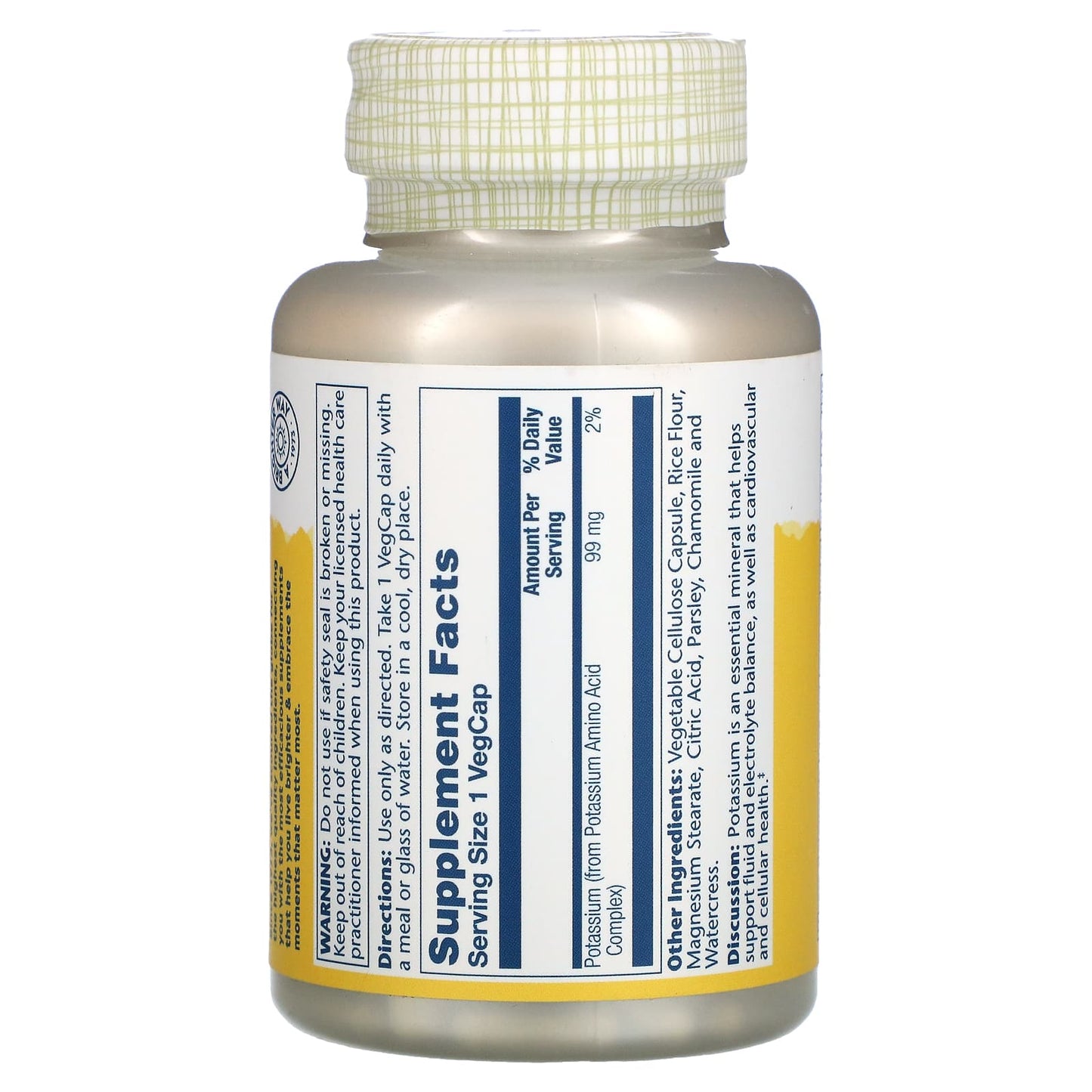 Solaray, Potassium-99 mg, 200 VegCaps UPC 076280046717 | HiLife Vitamins