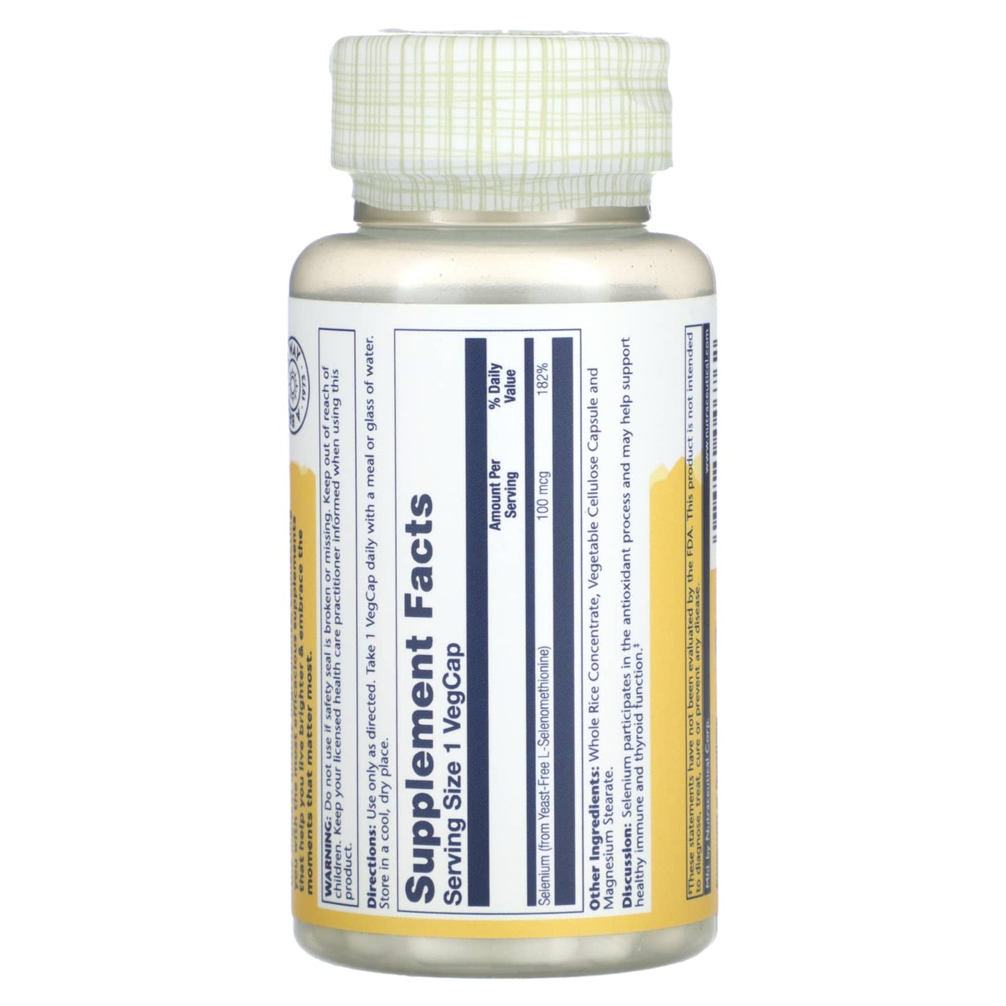 Solaray, Yeast-Free Selenium, 100 mcg, 90 VegCaps UPC 076280046762 | HiLife Vitamins
