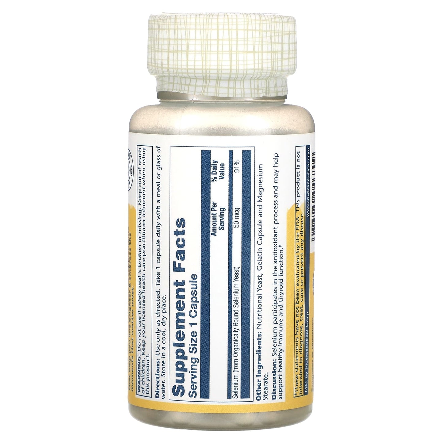 Solaray, Selenium, 50 mcg, 100 Capsules UPC 076280046809 | HiLife Vitamins