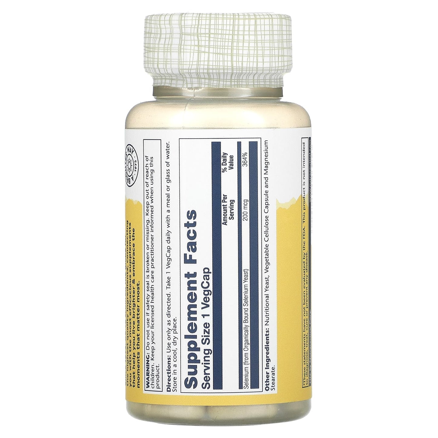Solaray, Selenium 200 mcg, 100 VegCaps UPC 076280046953 | HiLife Vitamins