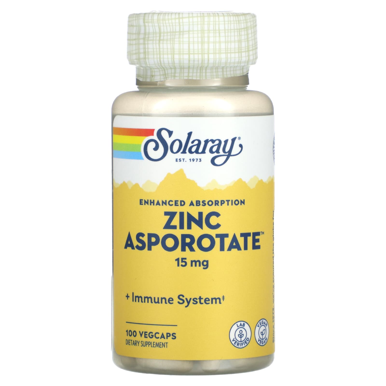 Solaray, Enhanced Absorption, Zinc Asporotate , 15 mg, 100 VegCaps UPC 076280047004 | HiLife Vitamins