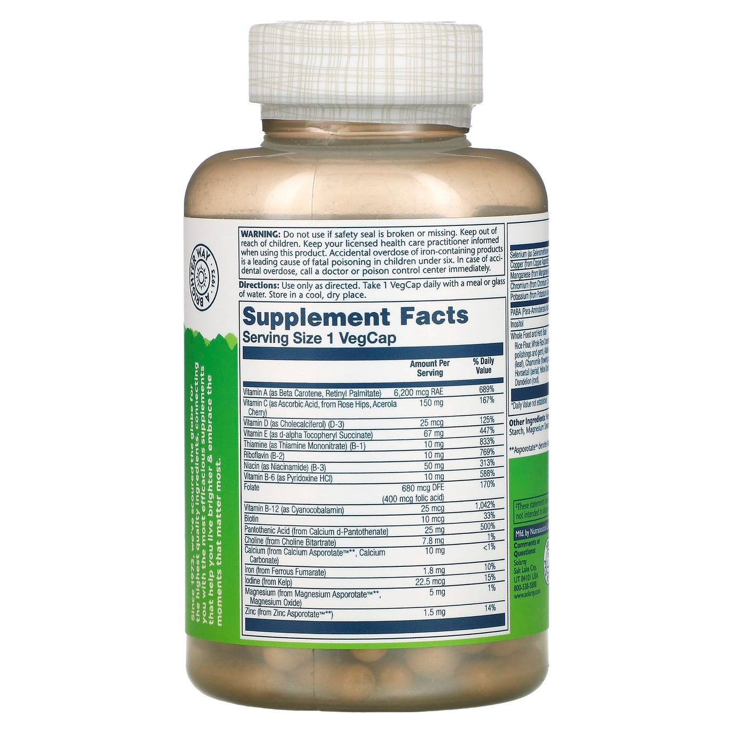 Solaray, Once Daily, High Energy, Multi-Vita-Min, 120 VegCaps UPC 076280047318 | HiLife Vitamins