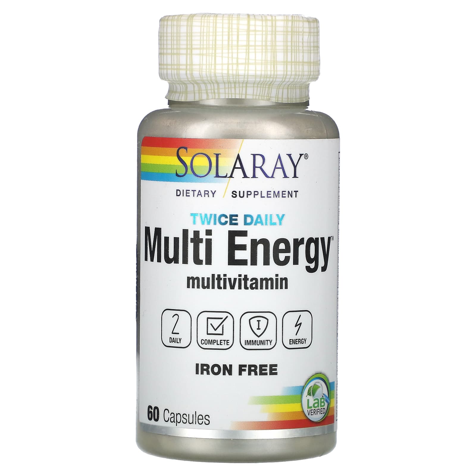 Solaray, Twice Daily Multi Energy Multivitamin, Iron Free, 60 VegCaps UPC 076280047448 | HiLife Vitamins