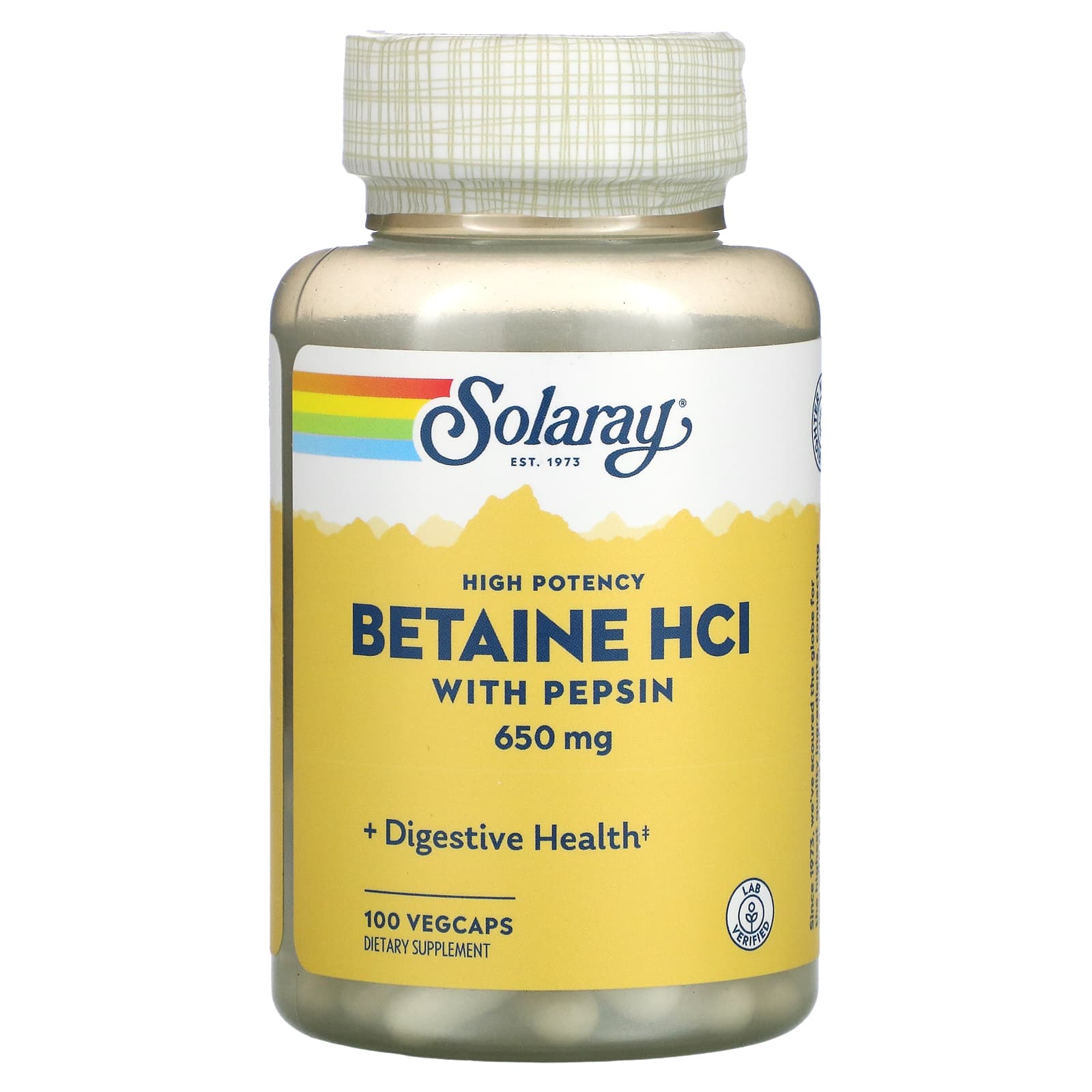 Solaray, HCL with Pepsin, 650 mg, 100 Vegetarian Capsules UPC 076280048148 | HiLife Vitamins