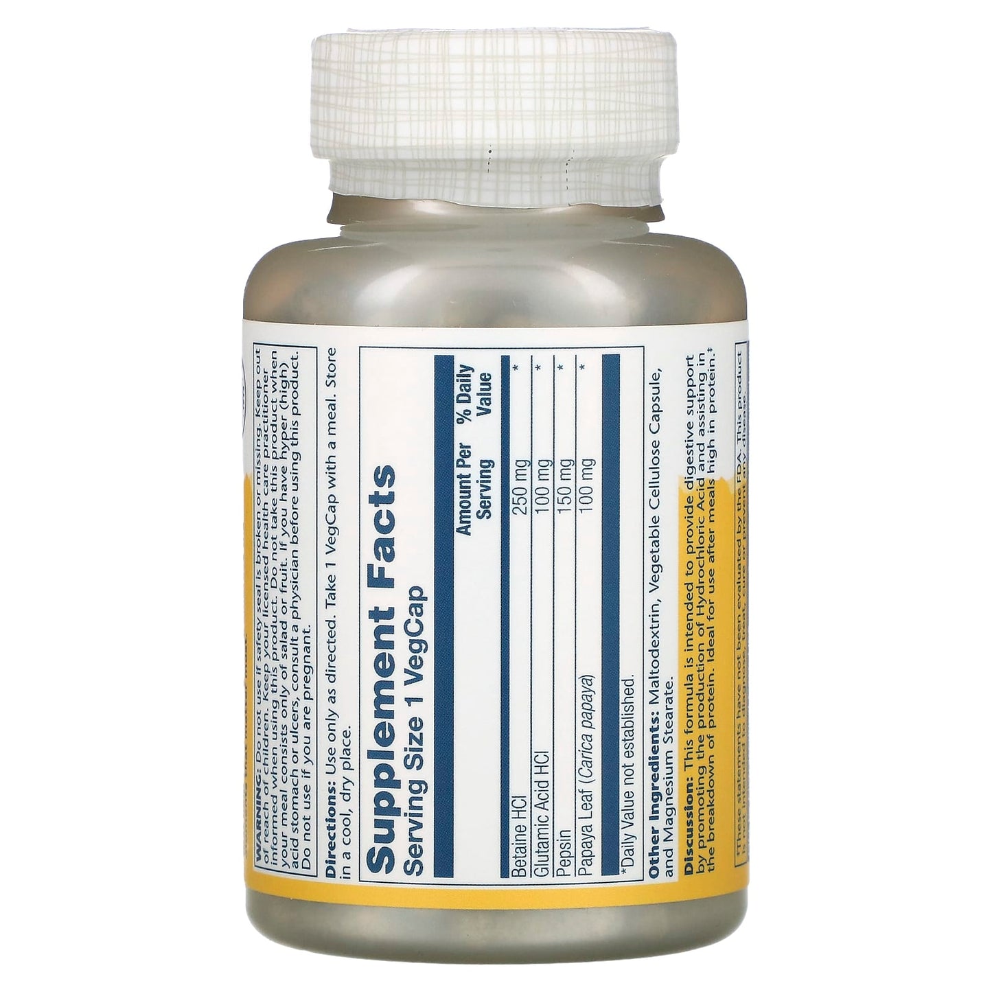 Solaray, HCL with Pepsin, 230 mg, 180 VegCaps UPC 076280048162 | HiLife Vitamins