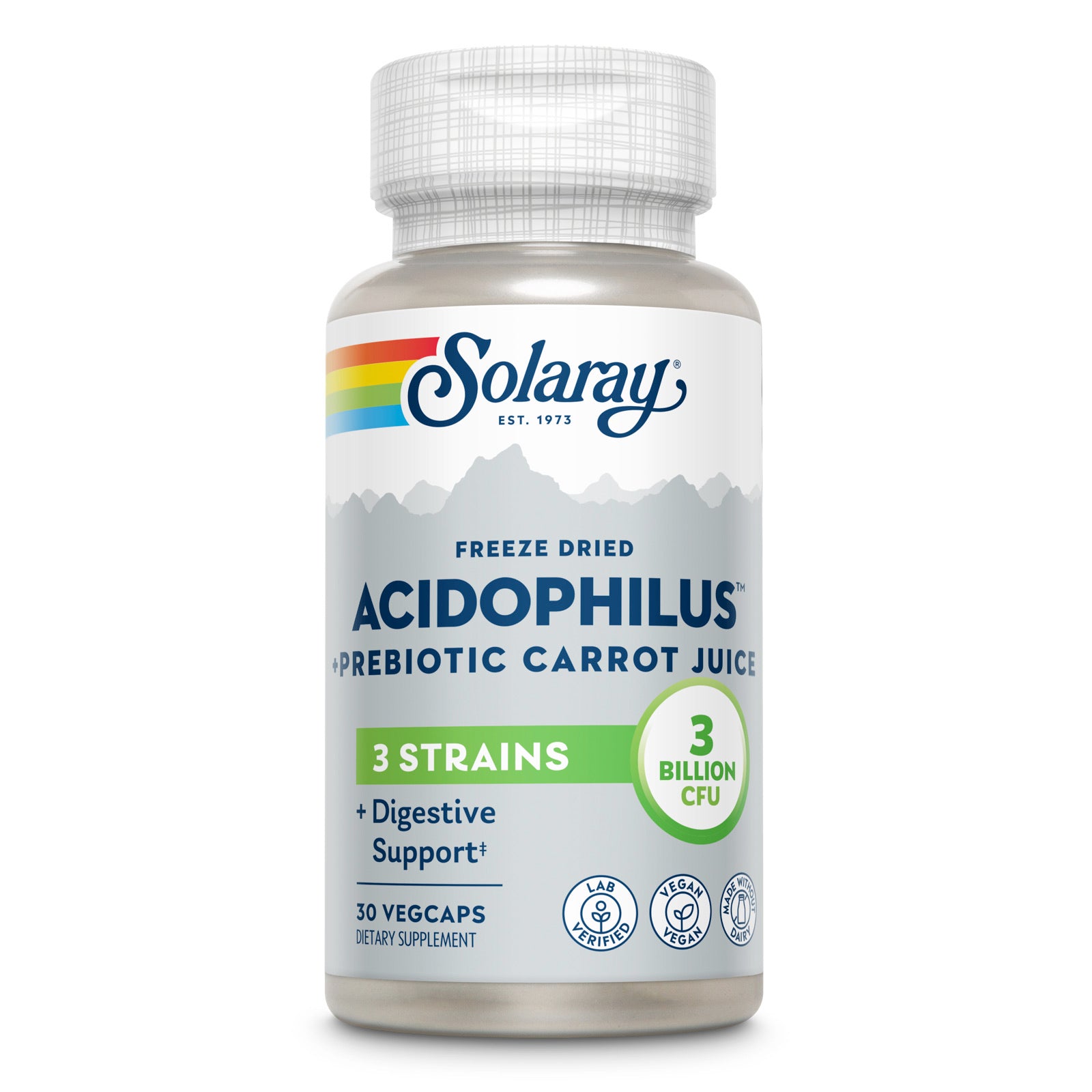 Solaray, Acidophilus + Carrot Juice 3bil, 30 VegCaps UPC 076280048254 | HiLife Vitamins