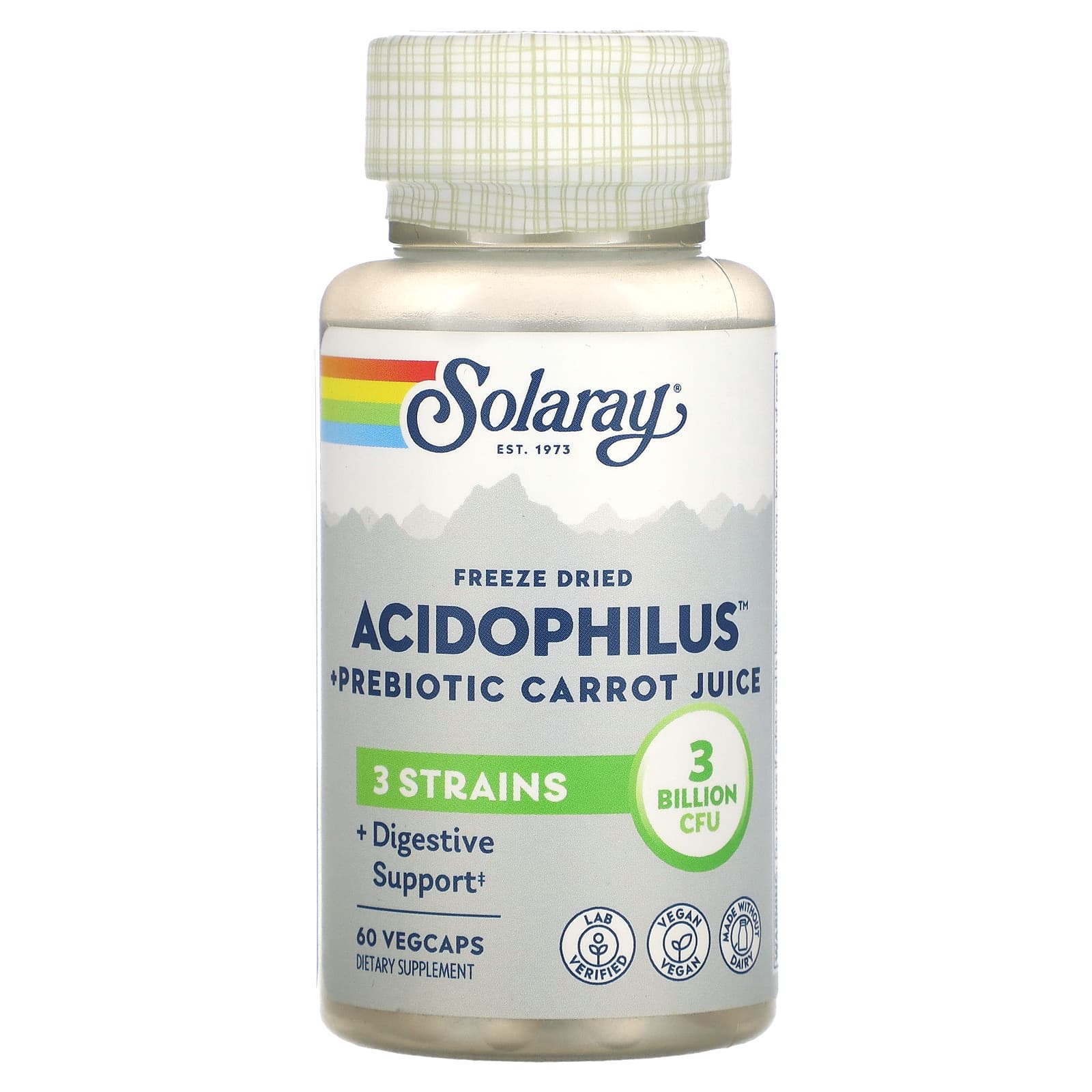 Solaray, Freeze Dried Acidophilus & Prebiotic Carrot Juice, 3 Billion CFU, 60 VegCaps UPC 076280048261 | HiLife Vitamins