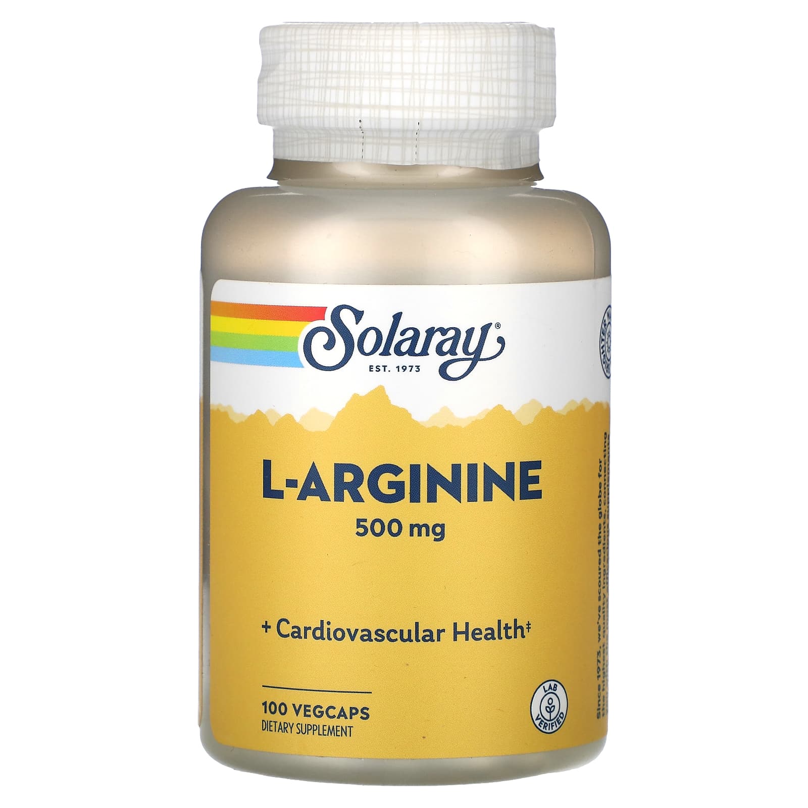 Solaray, L-Arginine , 500 mg, 100 VegCaps UPC 076280048988 | HiLife Vitamins