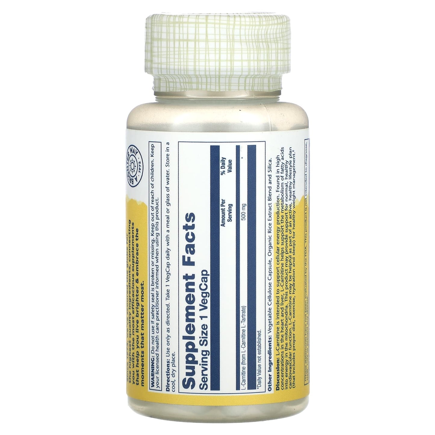 Solaray, L-Carnitine, 500 mg, 30 VegCaps UPC 076280049039 | HiLife Vitamins