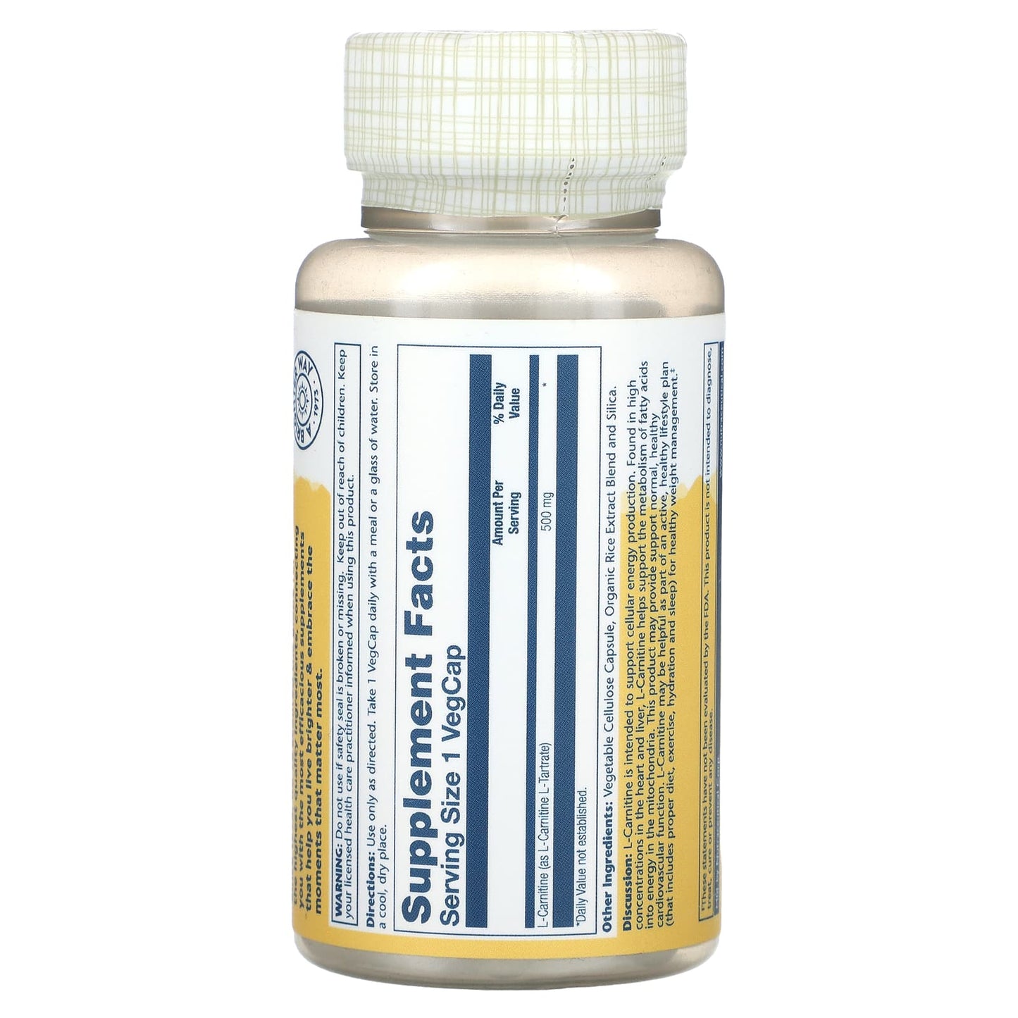 Solaray, L-Carnitine, 500 mg, 60 VegCaps UPC 076280049046 | HiLife Vitamins