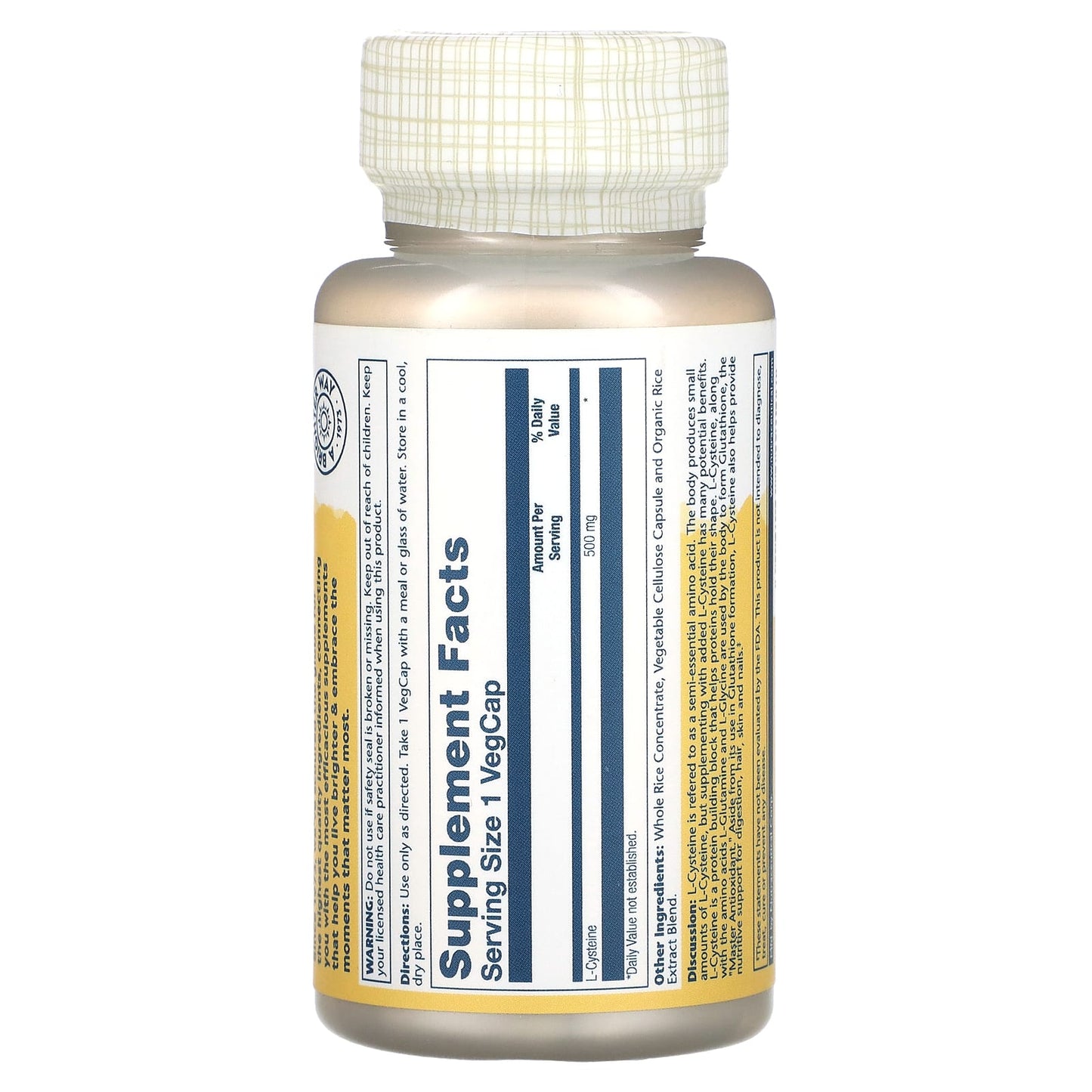 Solaray, L-Cysteine, 500 mg, 30 VegCaps UPC 076280049107 | HiLife Vitamins