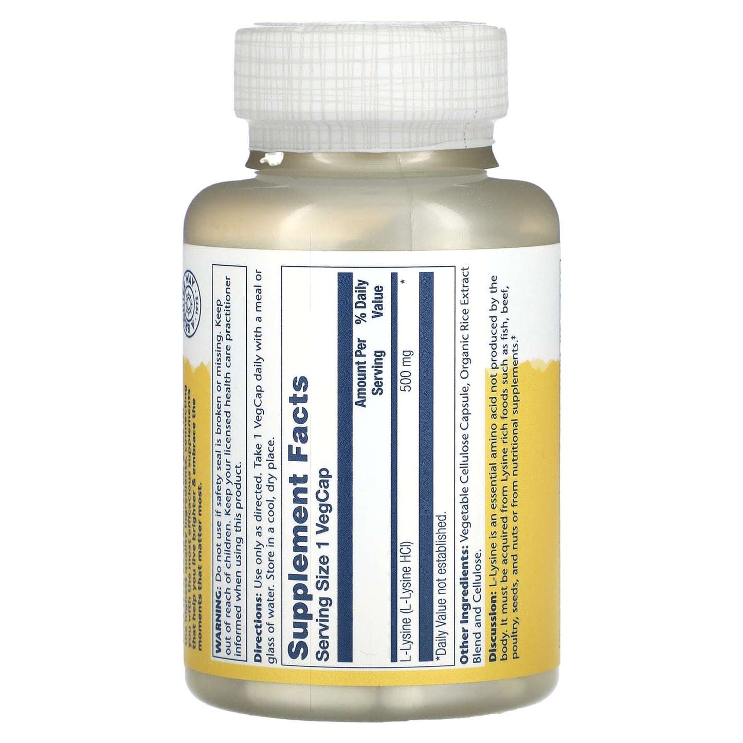 Solaray, L-Lysine Free Form 500 mg, 120 VegCaps UPC 076280049411 | HiLife Vitamins