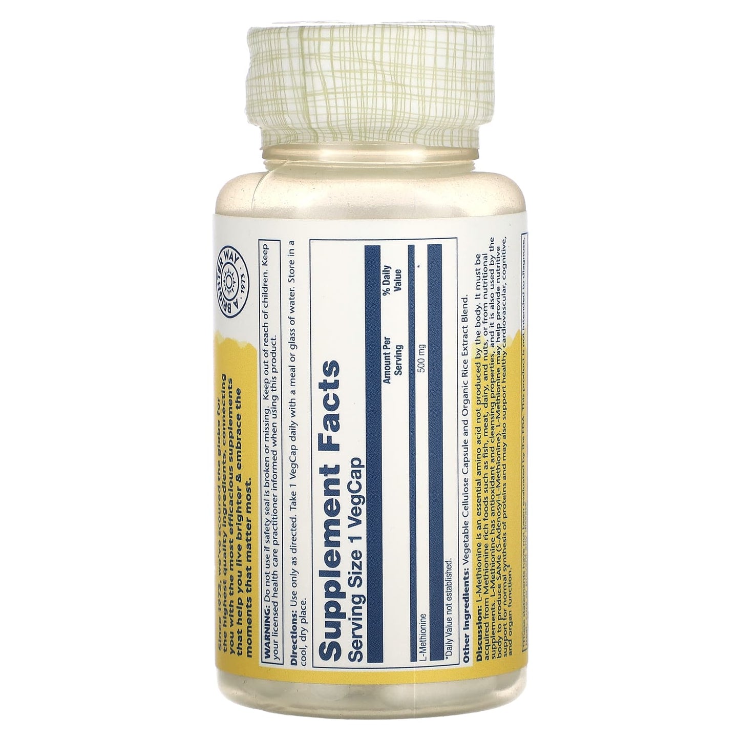 Solaray, L-Methionine, 500 mg, 30 VegCaps UPC 076280049503 | HiLife Vitamins
