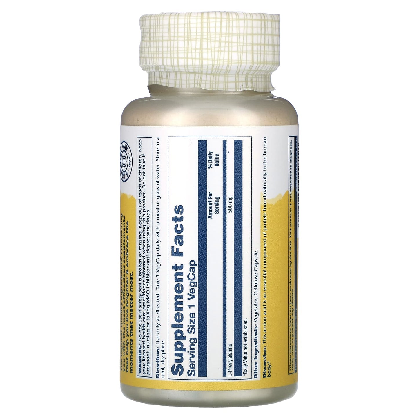 Solaray, L-Phenylalanine, 500 mg, 60 VegCaps UPC 076280049718 | HiLife Vitamins