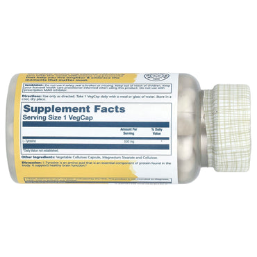 Solaray, L-Tyrosine, 500 mg, 100 Vegetarian Capsules UPC 076280049916 | HiLife Vitamins