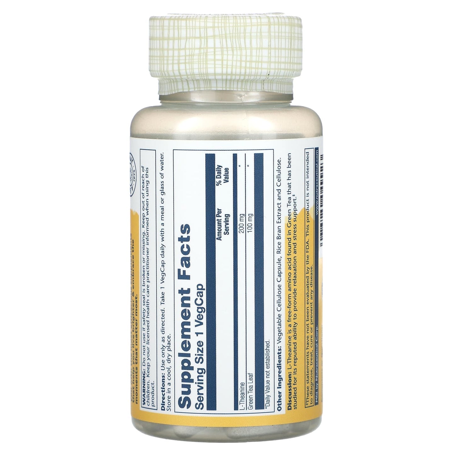 Solaray, L-Theanine With Green Tea, 200 mg, 45 VegCaps UPC 076280049923 | HiLife Vitamins