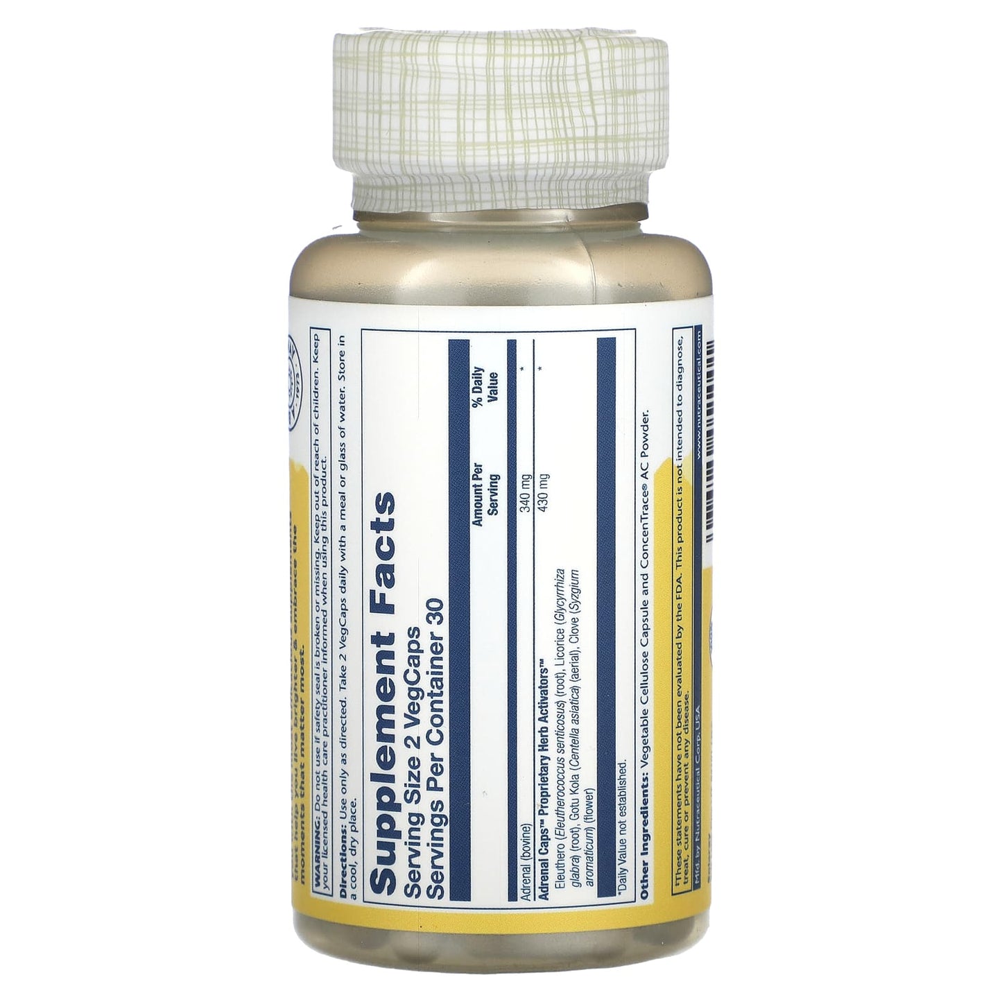 Solaray, Adrenal 170 mg, 60 VegCaps UPC 076280051001 | HiLife Vitamins