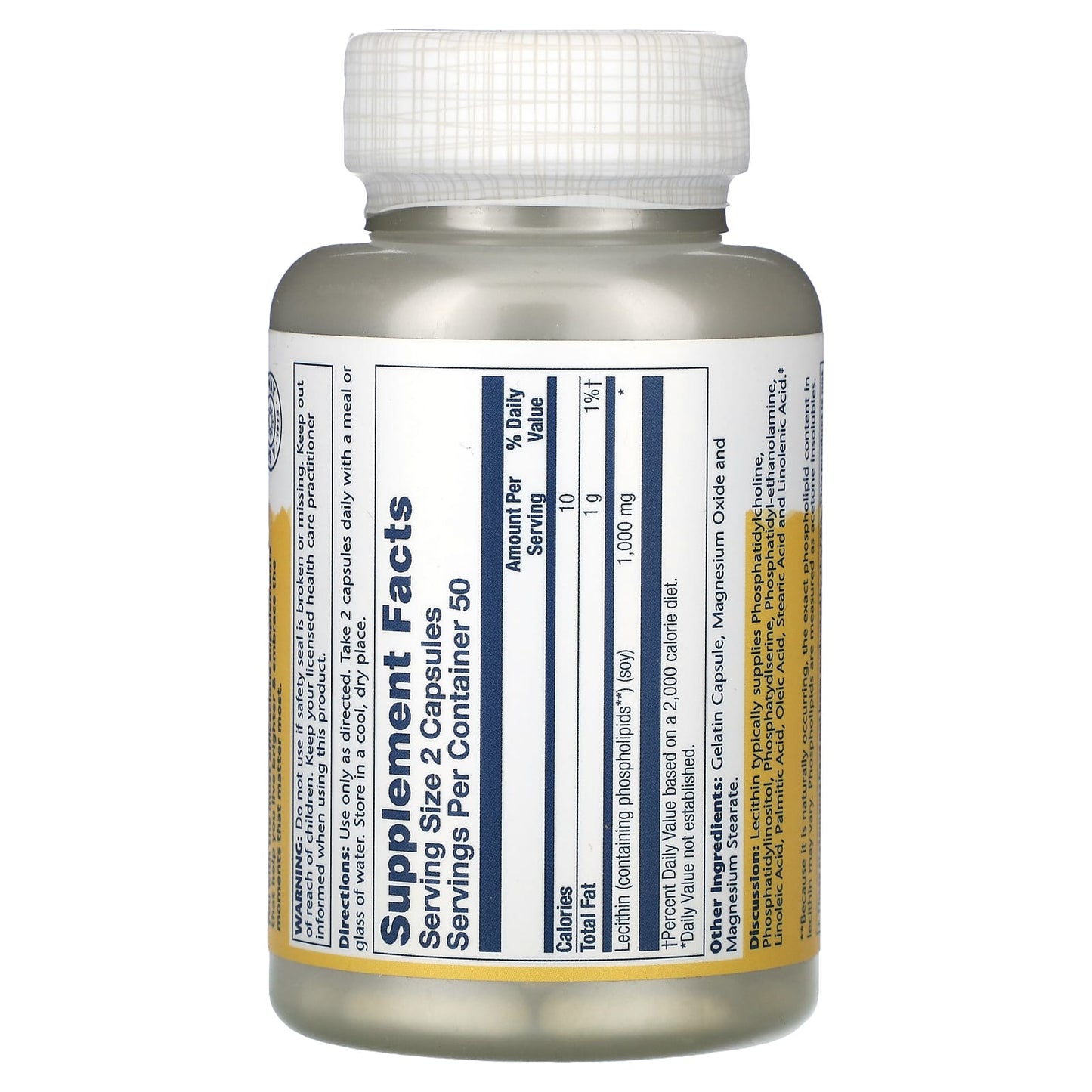 Solaray, Oil-free, Lecithin, with 95% Phospholipids, 500 mg, 100 Capsules UPC 076280083002 | HiLife Vitamins