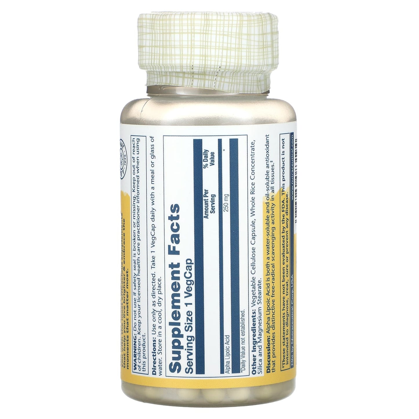 Solaray, Alpha Lipoic Acid, 250 mg, 60 VegCaps UPC 076280083194 | HiLife Vitamins