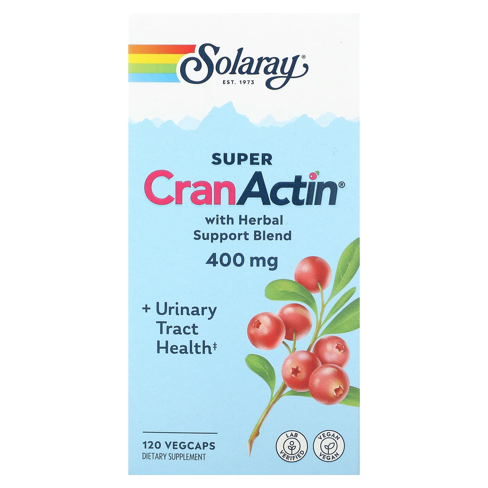 Solaray, Super CranActin with Herbal Support Blend, 400 mg, 120 VegCaps UPC 076280084337 | HiLife Vitamins