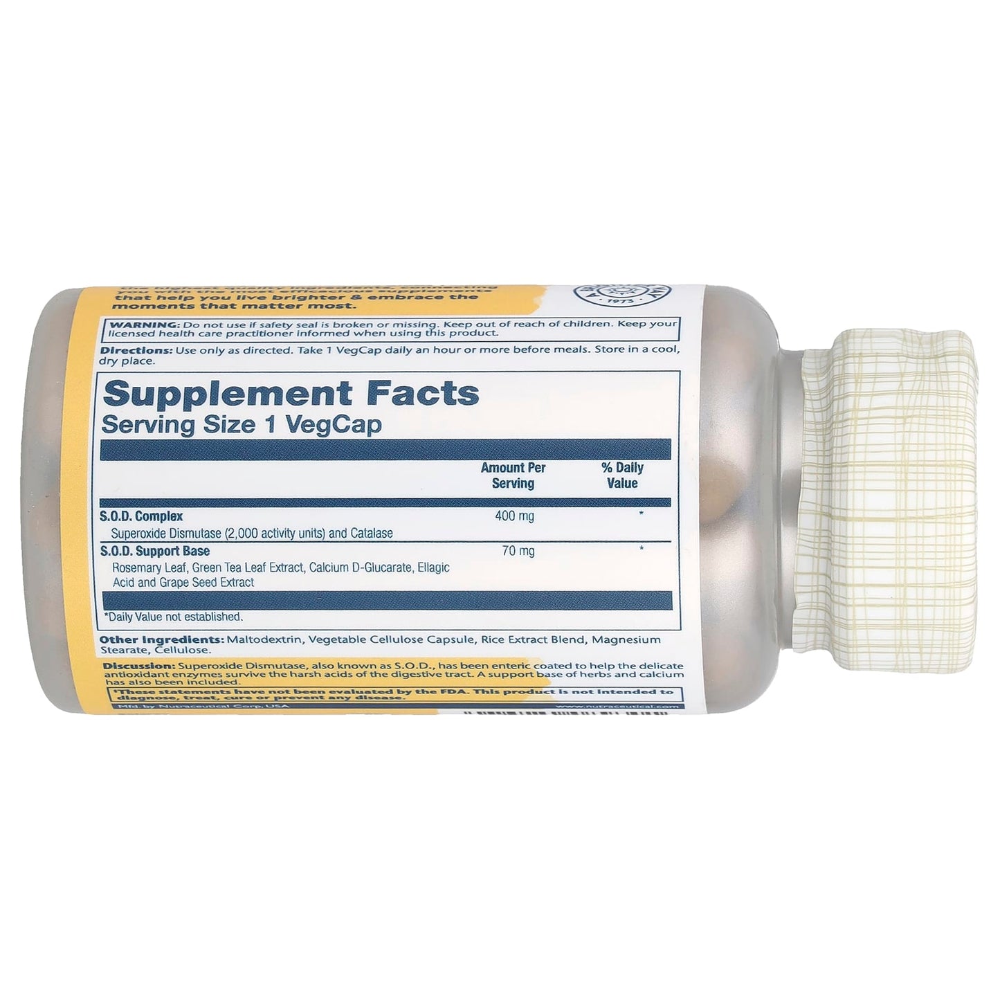 Solaray, S.o.d. 2000 Plus 400 mg, 100 VegCaps UPC 076280089301 | HiLife Vitamins