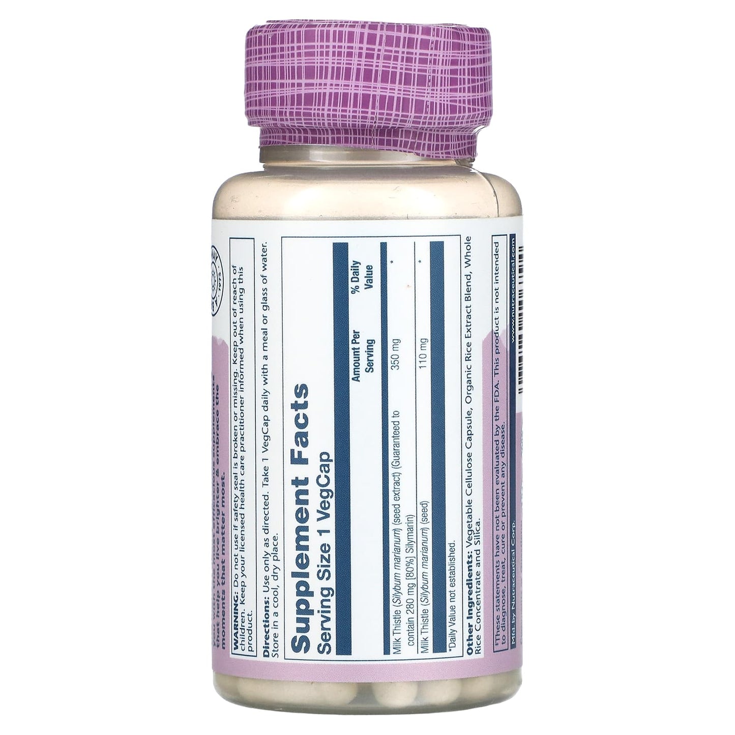 Solaray, Milk Thistle 1 Daily 350 mg, 60 VegCaps UPC 076280106794 | HiLife Vitamins