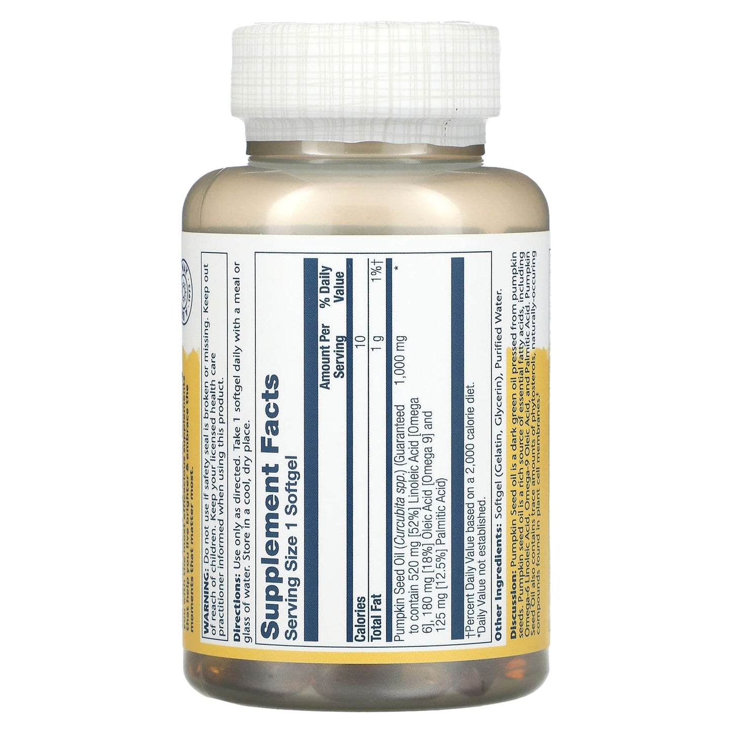 Solaray, Pumpkin Seed Oil 1000mg, 90 Softgels UPC 076280107272 | HiLife Vitamins