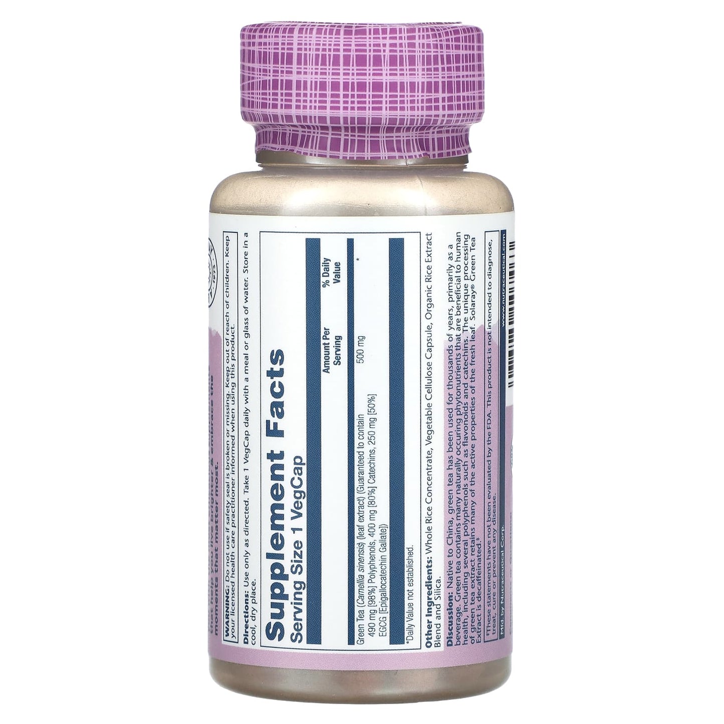 Solaray, Vital Extracts, Green Tea, 500 mg, 30 VegCaps UPC 076280107463 | HiLife Vitamins