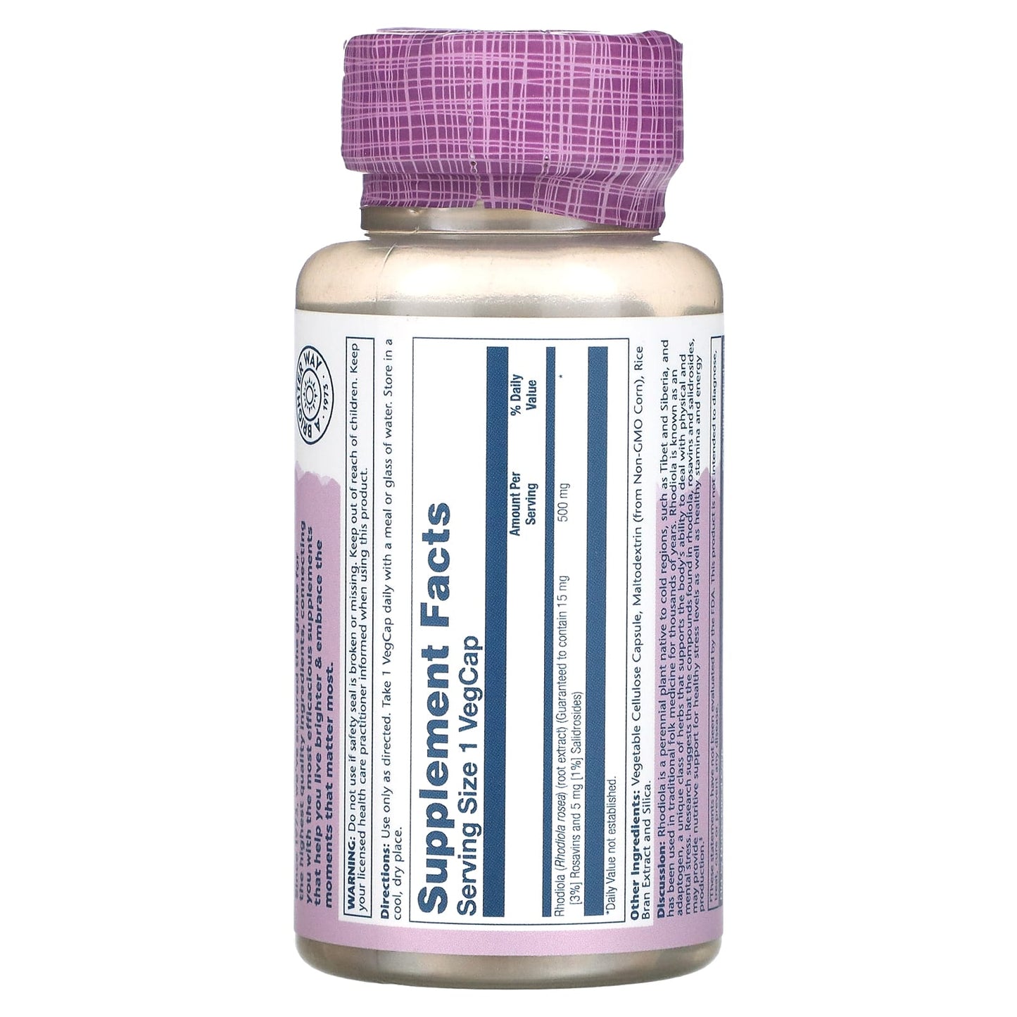 Solaray, Rhodiola Super 500 mg, 60 VegCaps UPC 076280111071 | HiLife Vitamins