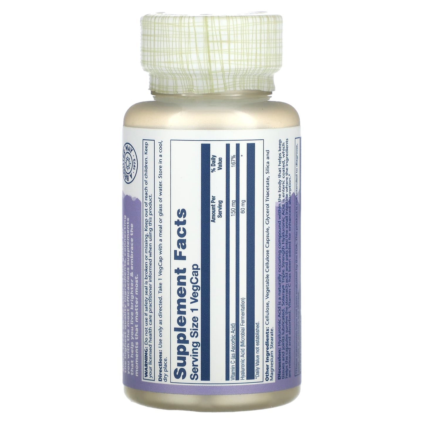 Solaray, Enteric-Coated Hyaluronic Acid, Triple Strength, 60 mg, 30 VegCaps UPC 076280114836 | HiLife Vitamins