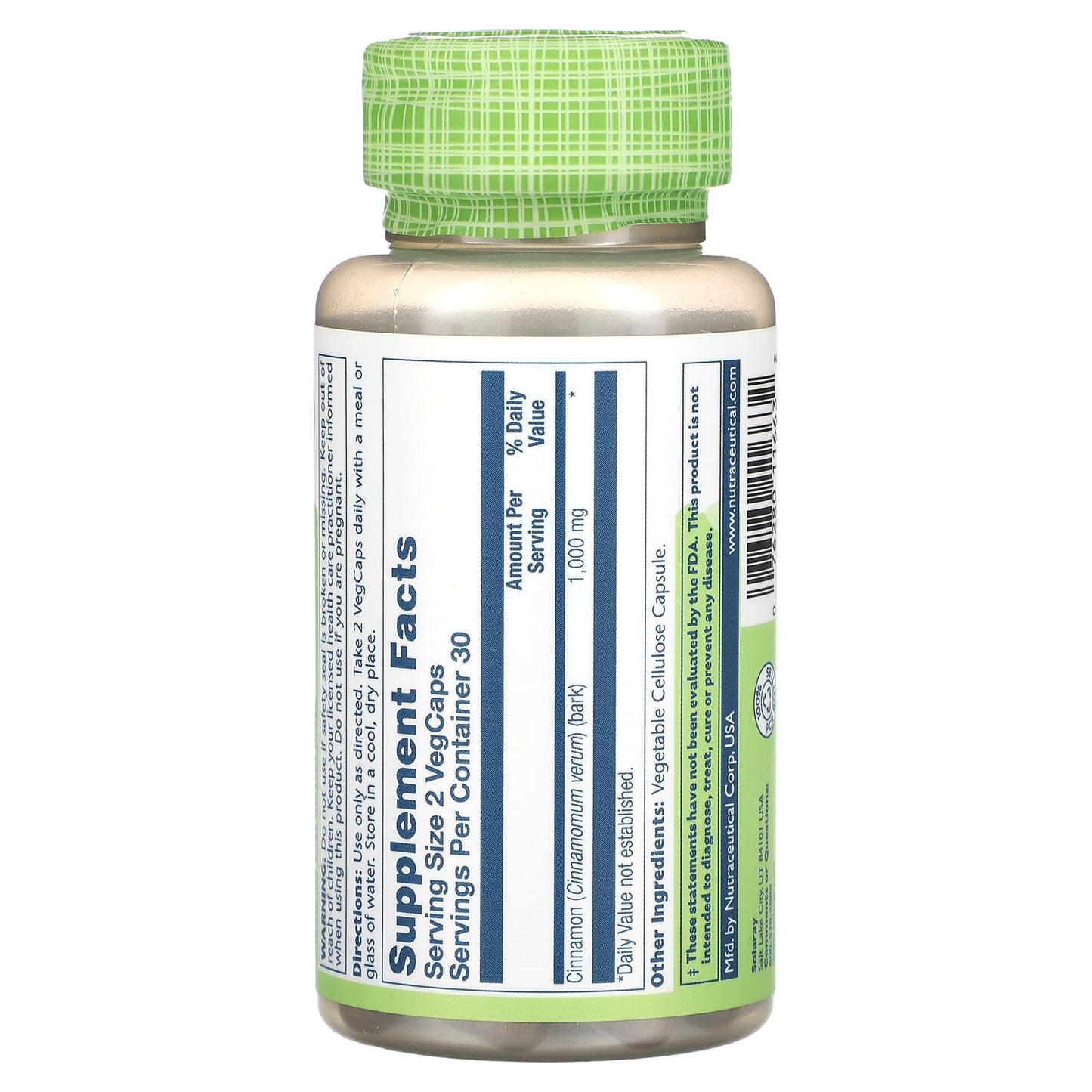 Solaray, Cinnamon Bark 500 mg, 60 VegCaps UPC 076280116632 | HiLife Vitamins