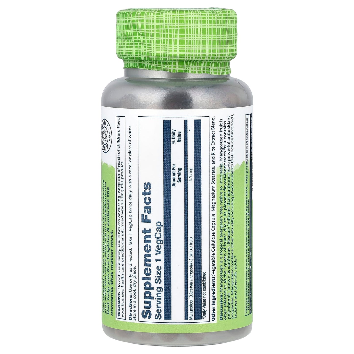 Solaray, True Herbs, Mangosteen, 475 mg, 100 VegCaps UPC 076280118087 | HiLife Vitamins