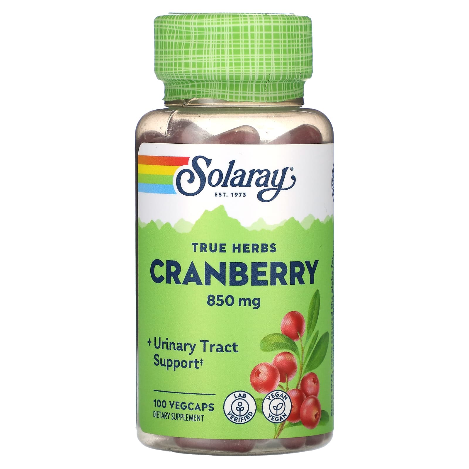 Solaray, True Herbs, Cranberry, 425 mg, 100 VegCaps UPC 076280119923 | HiLife Vitamins